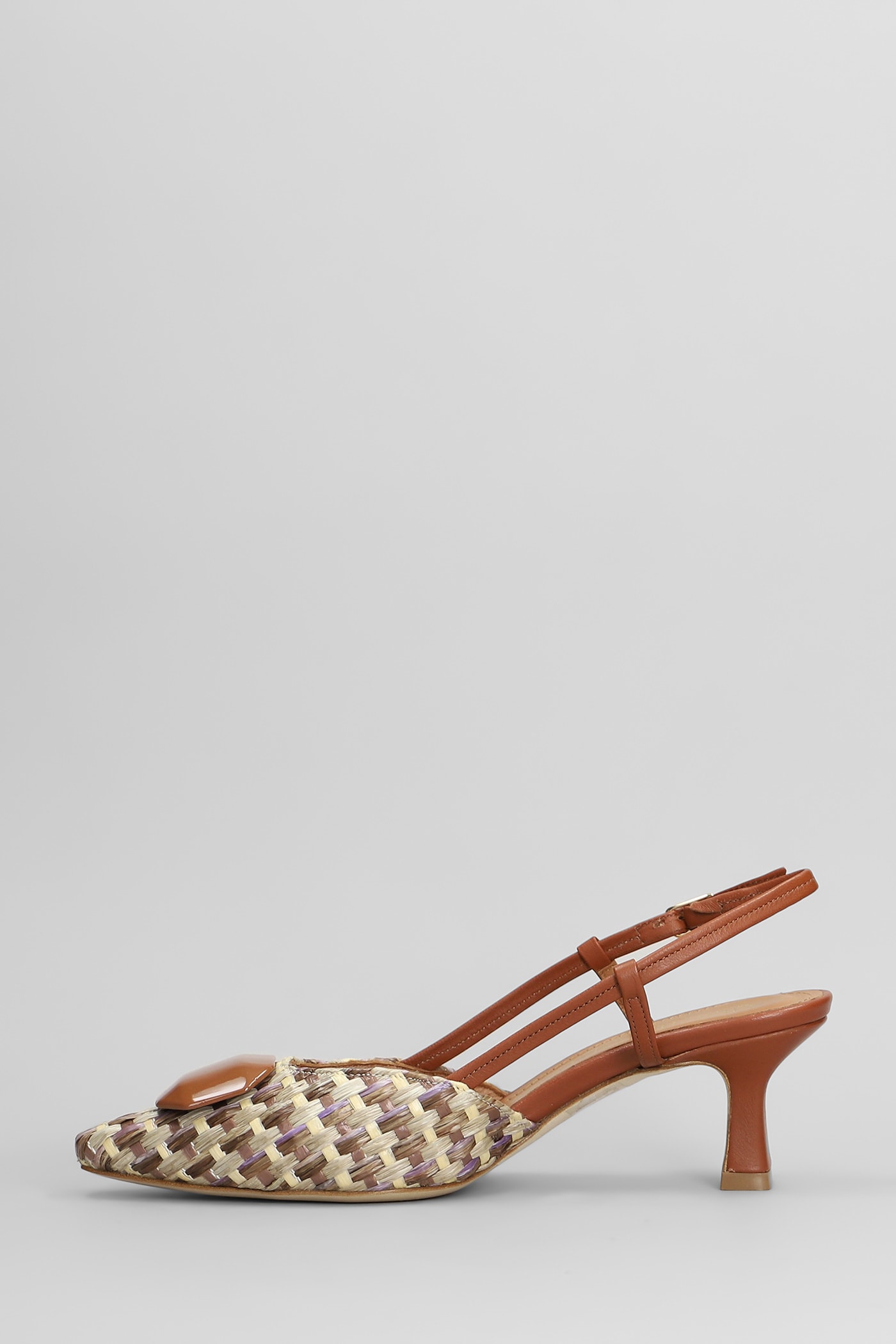Julie Dee Pumps In Leather Color Raffia In Leather Color