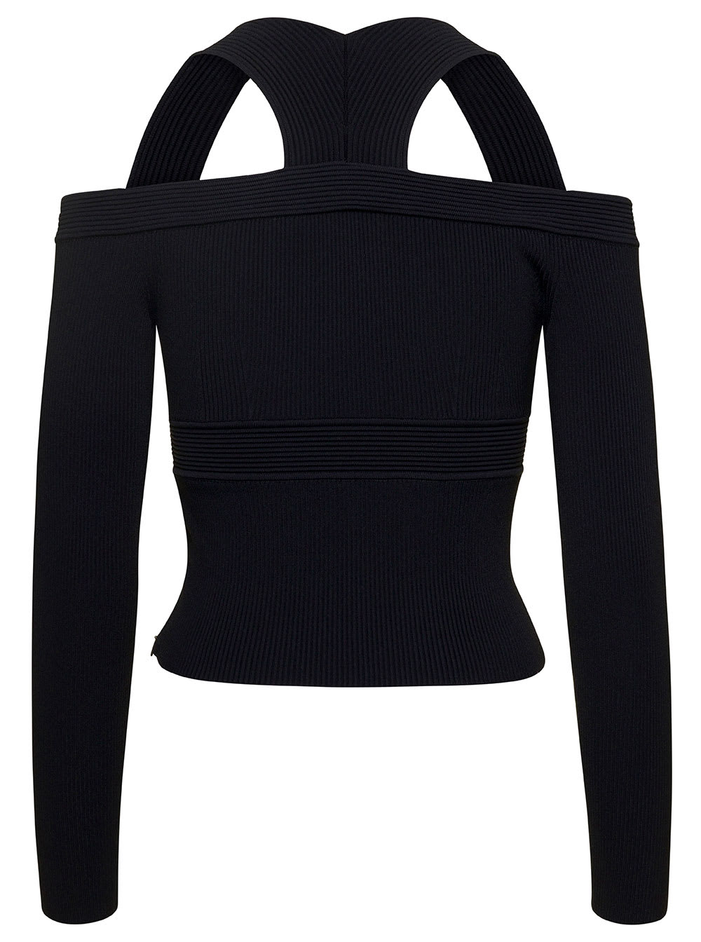 Shop Alexander Mcqueen Black Cropped Top With Cut-out Details Black In Jersey Stretch Woman