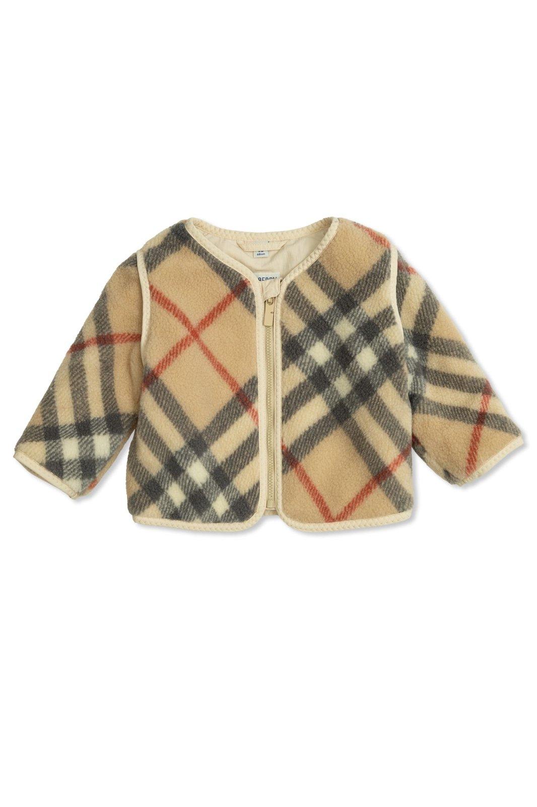 Burberry Checked Zipped Fleece Jacket In Multicolour