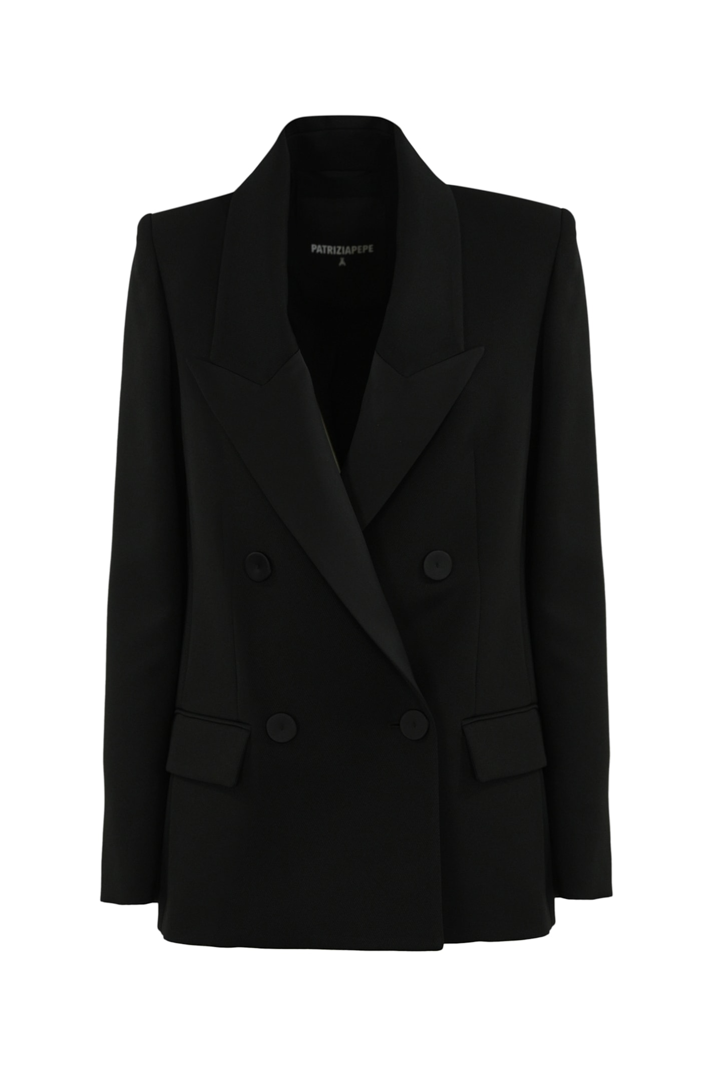 Patrizia Pepe Double-breasted Tuxedo Jacket In Black