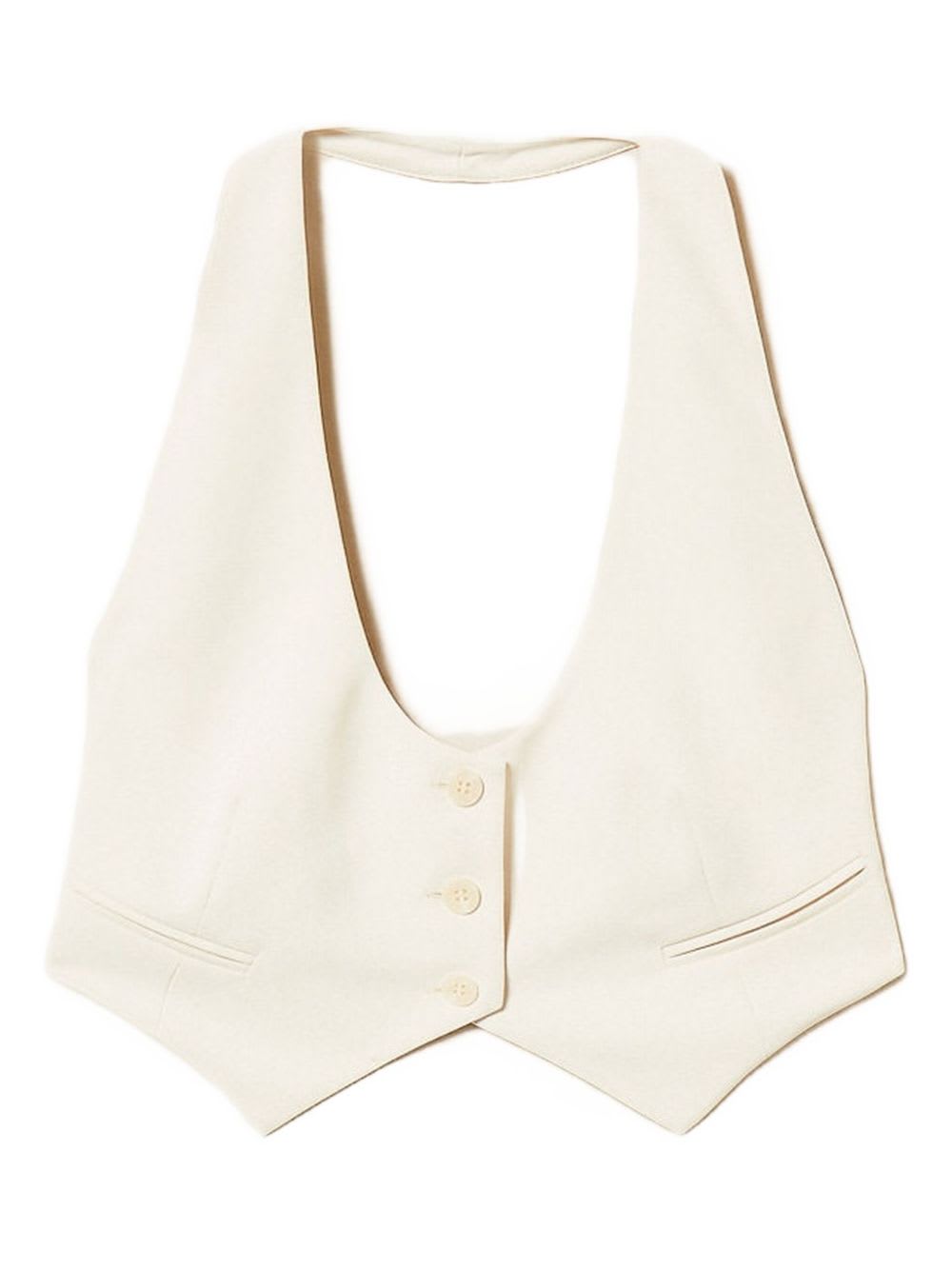 Twinset Short Sleeveless Vest With Pointed Hem In Neutral