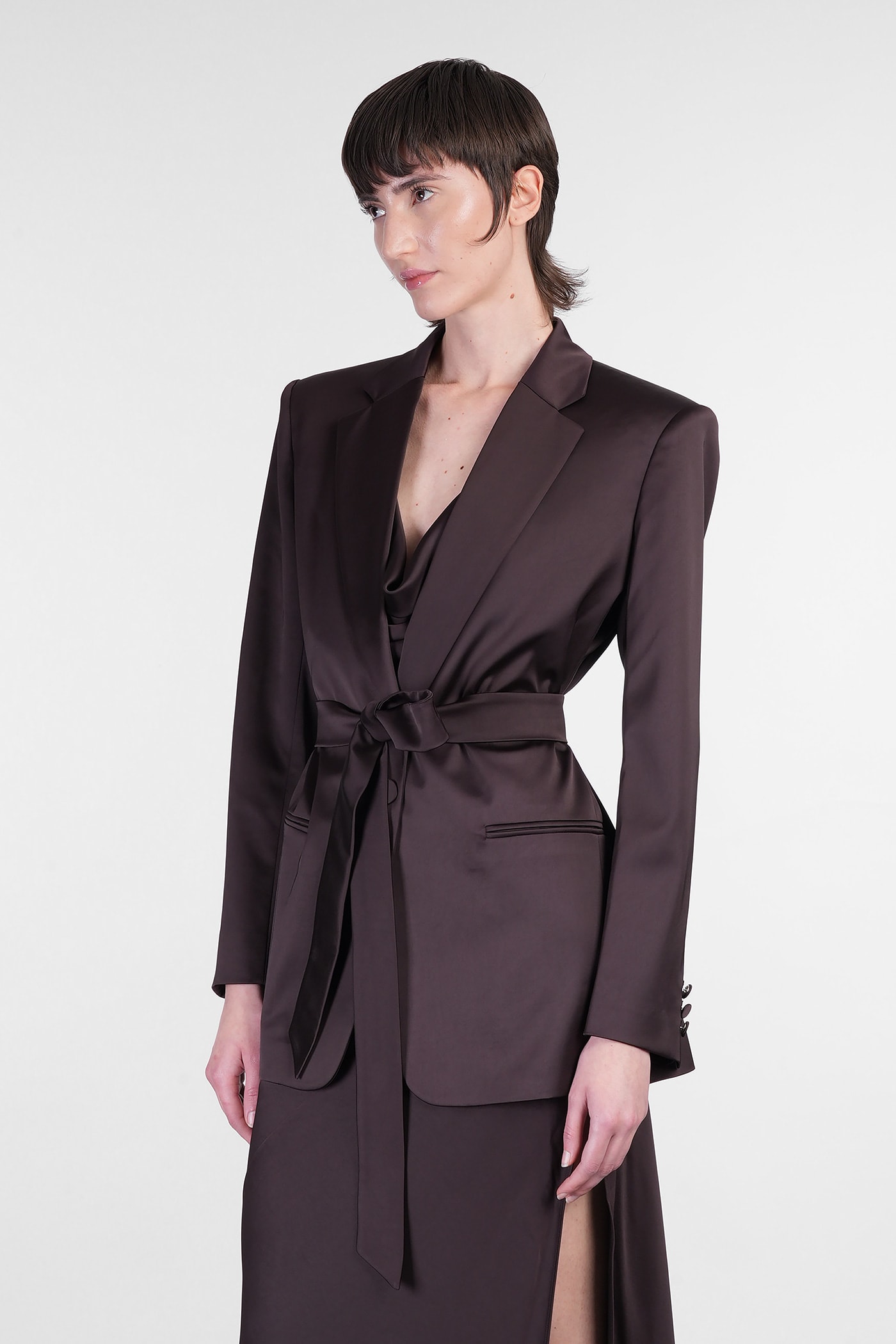 The Andamane Guia With Belt Blazer In Brown Polyester