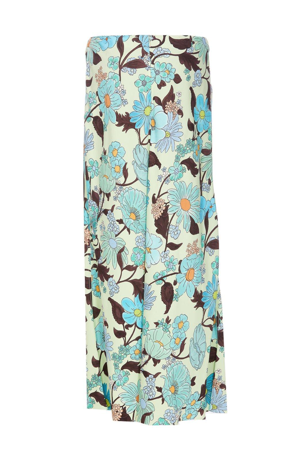 Shop Stella Mccartney Floral Printed Midi Skirt In Multicolor Mint