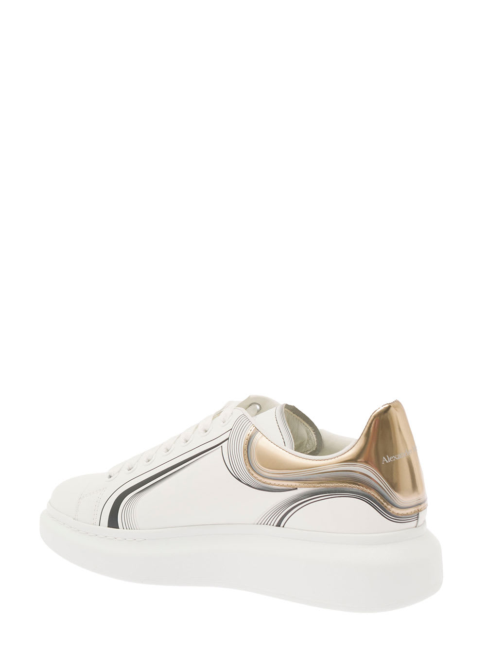 Shop Alexander Mcqueen White Sneakers With Oversized Sole And Graphc Details In Leather Man In Metallic