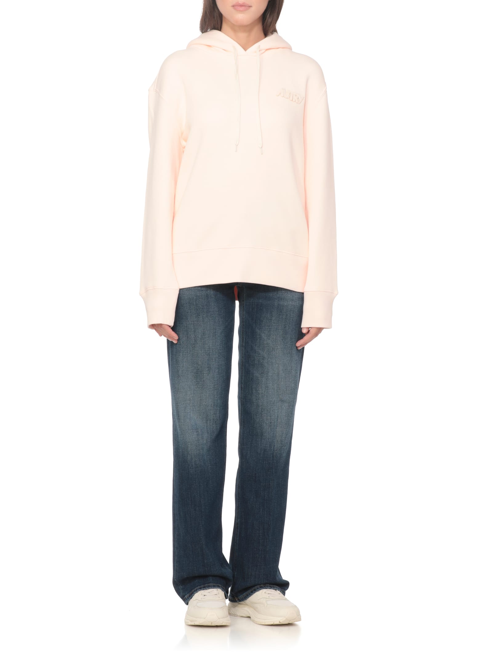 Autry Hooded Sweatshirt With Logo Embroidery And Elasticized Edges In Pink
