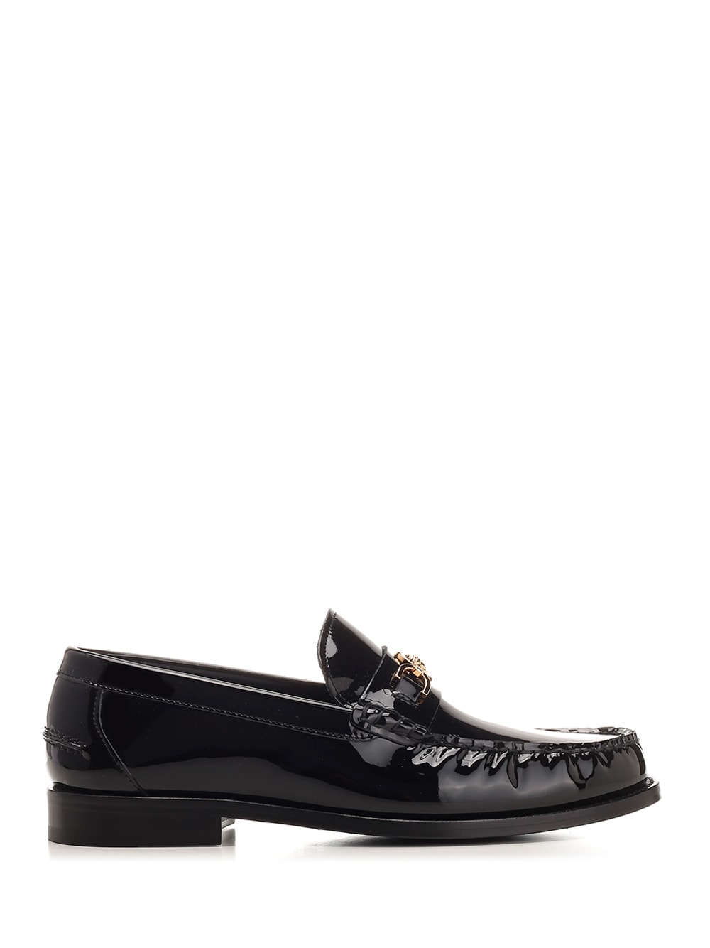 Shop Versace Black Patent Leather Loafer In Black  Gold (black)
