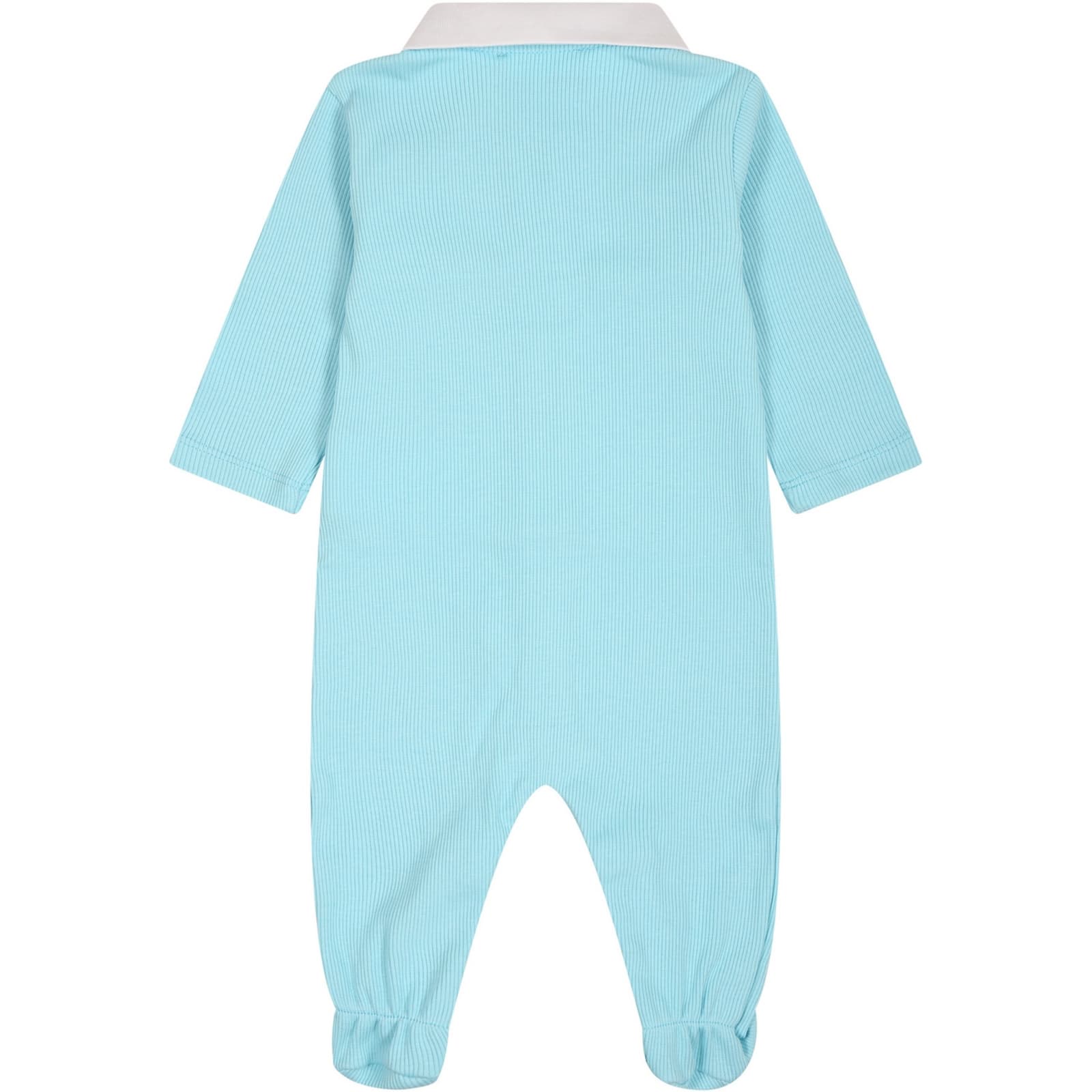 Shop Moschino Light Blue Babygrow For Baby Boy With Teddy Bear And Logo