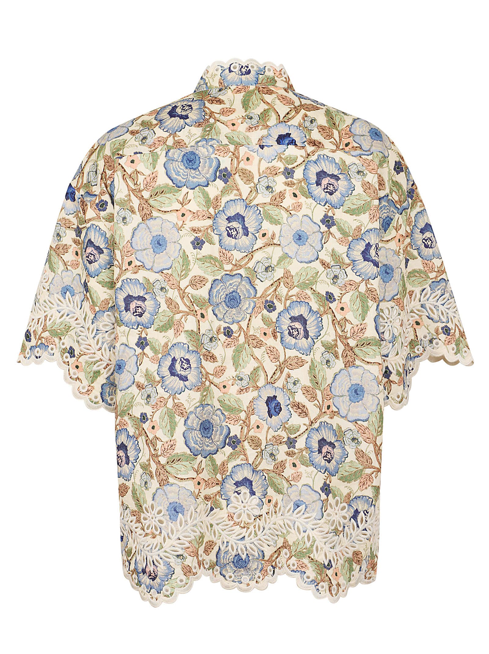 Shop Zimmermann Junie Embroidered Shirt In Ivobf Ivory Blue Floral