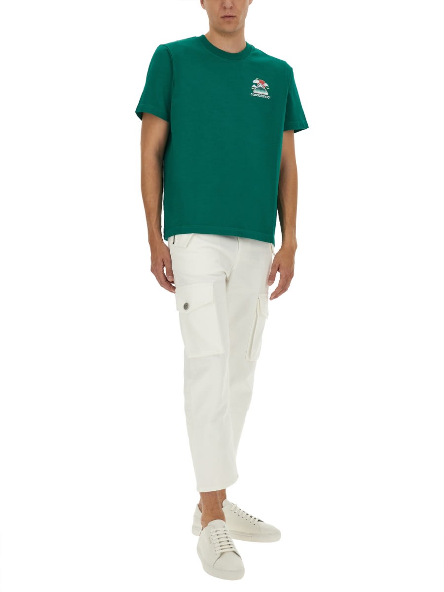 Casablanca Mens Montagne Ondulee Brand-print Cotton-jersey T-shirt In Green