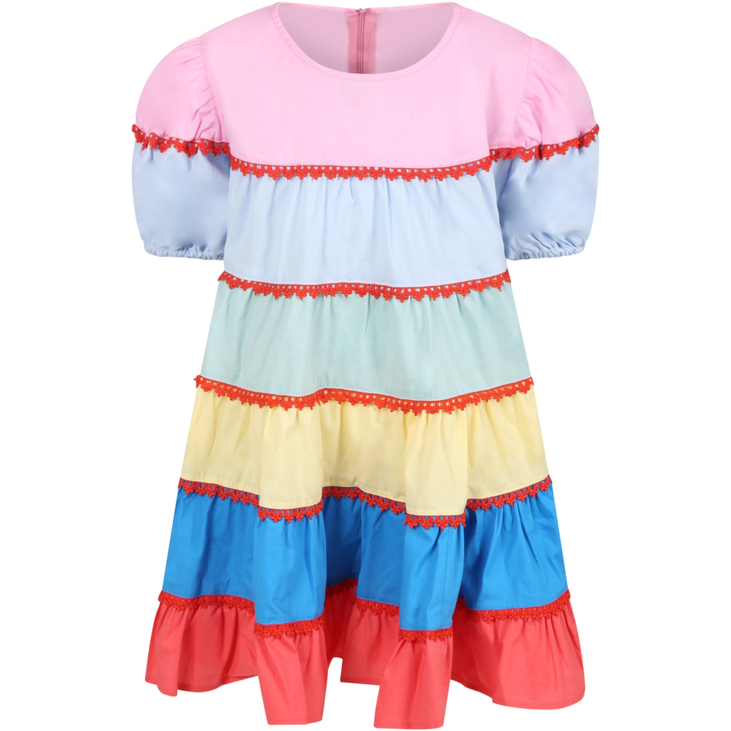 Raspberry Plum Multicolor Dress For Girl With Red Details