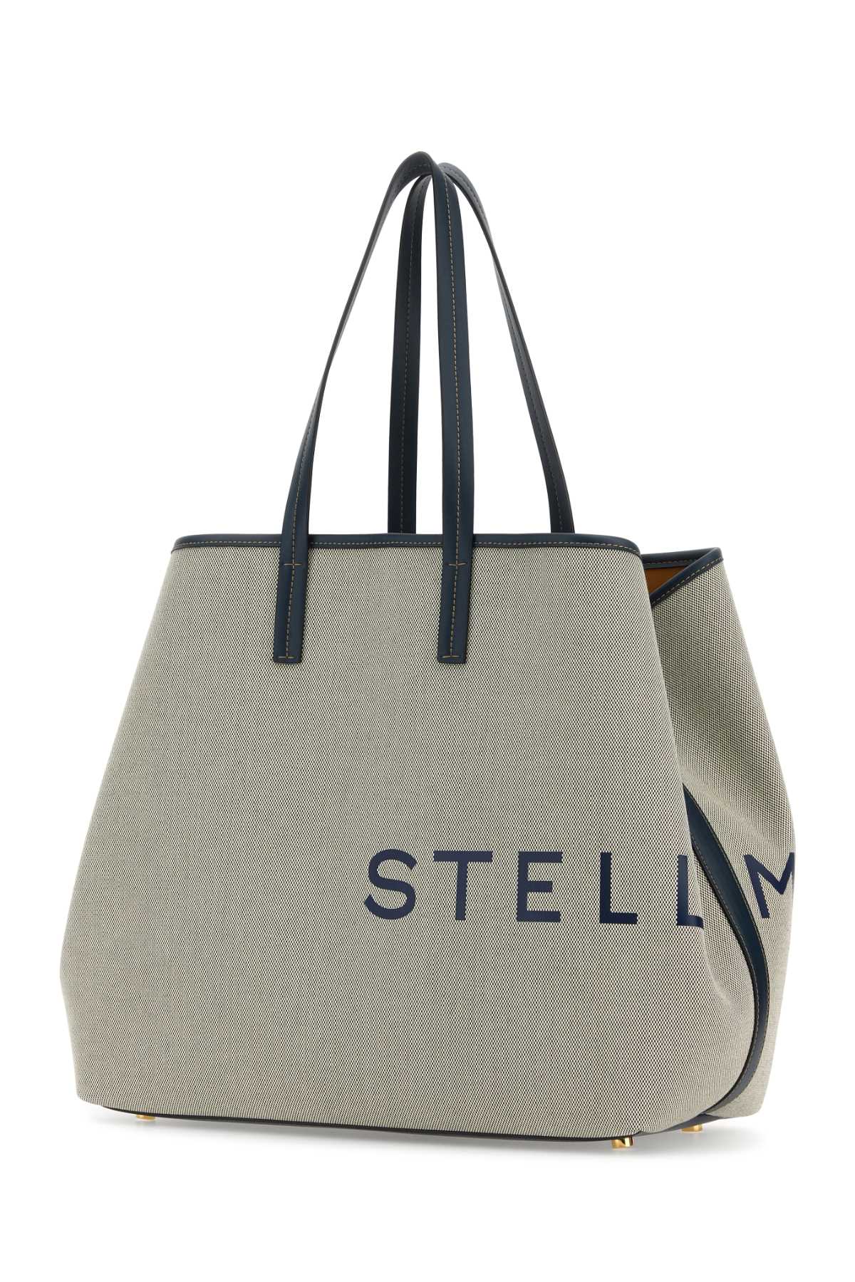 Stella Mccartney Sand Canvas Logo Shopping Bag In Ink