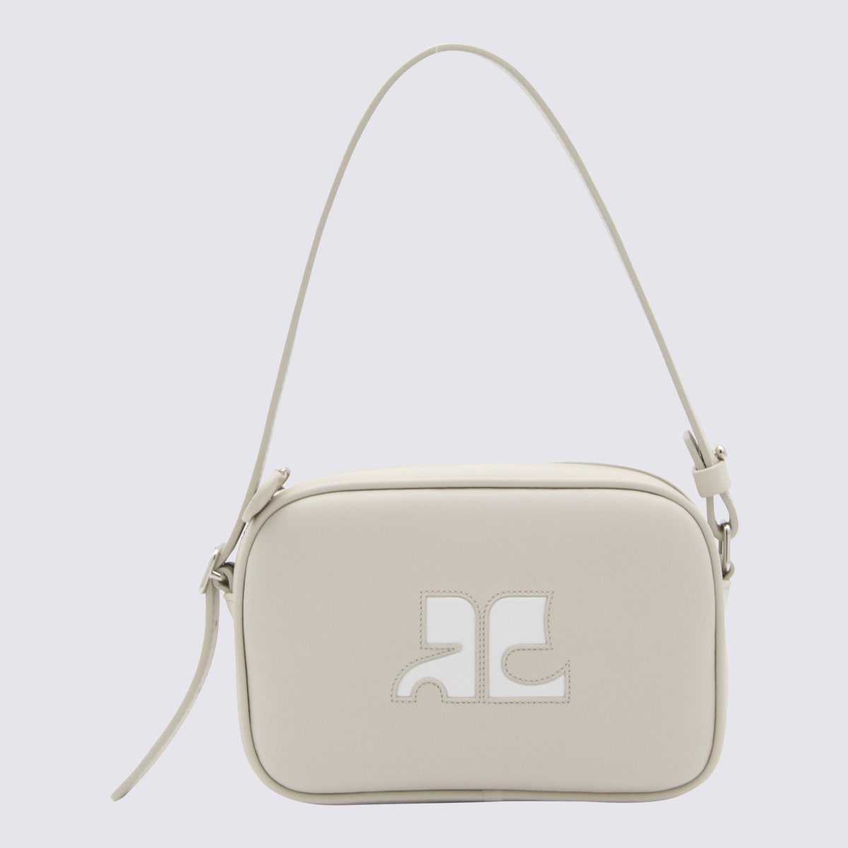 Shop Courrèges Light Beige Calfskin Shoulder Bag In Mastic Grey