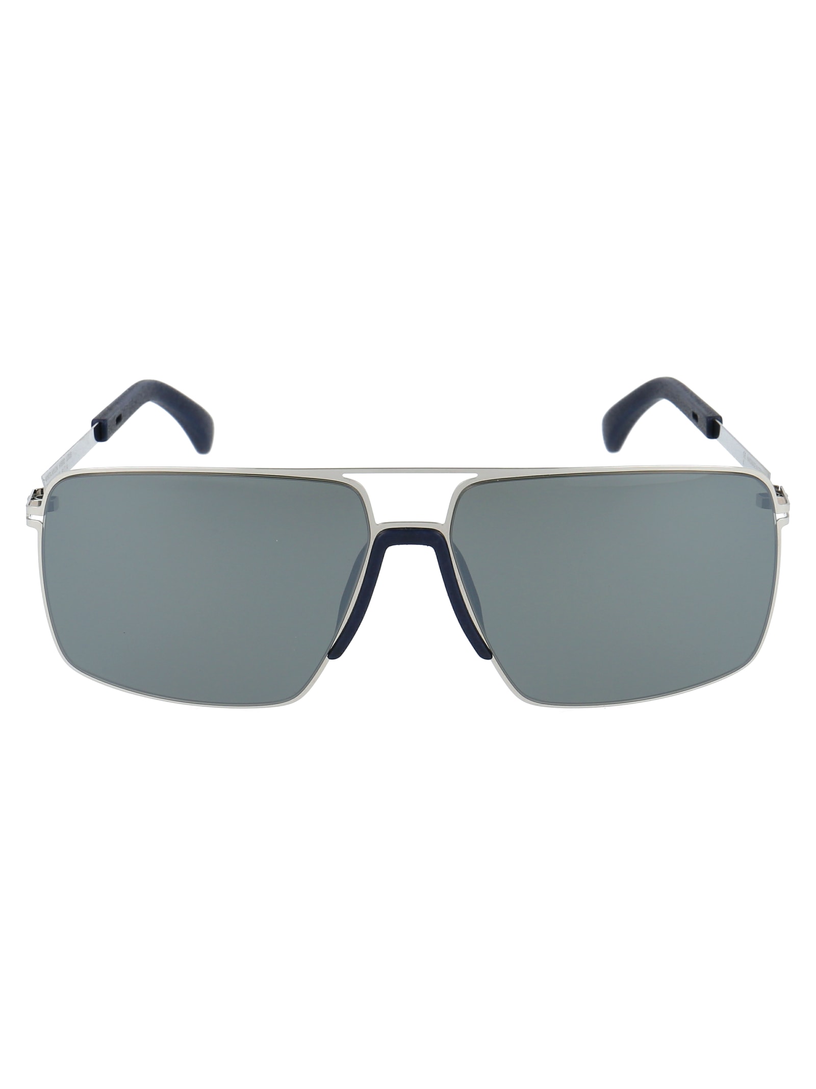 Shop Mykita Lotus Sunglasses In 309 Mh10 Navy Blue/shiny Silver Light Silver Flash