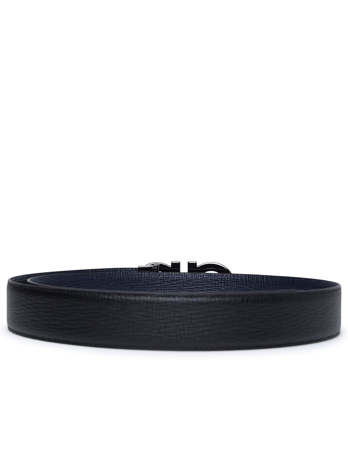 Shop Ferragamo Gancini Black And Blue Calf Leather Reversible Belt