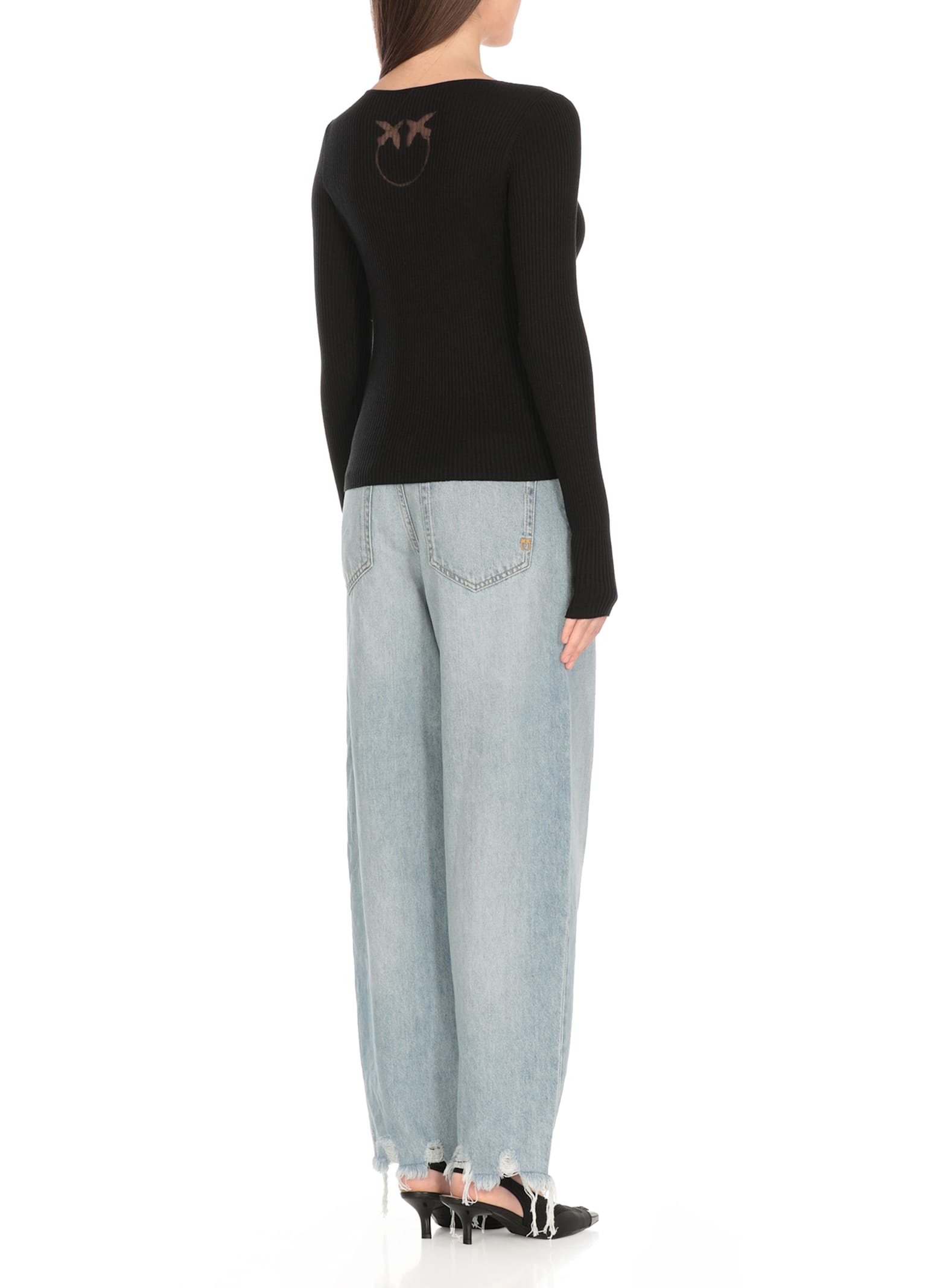 Pinko Cropped Cardigan With Bird Logo On The Back