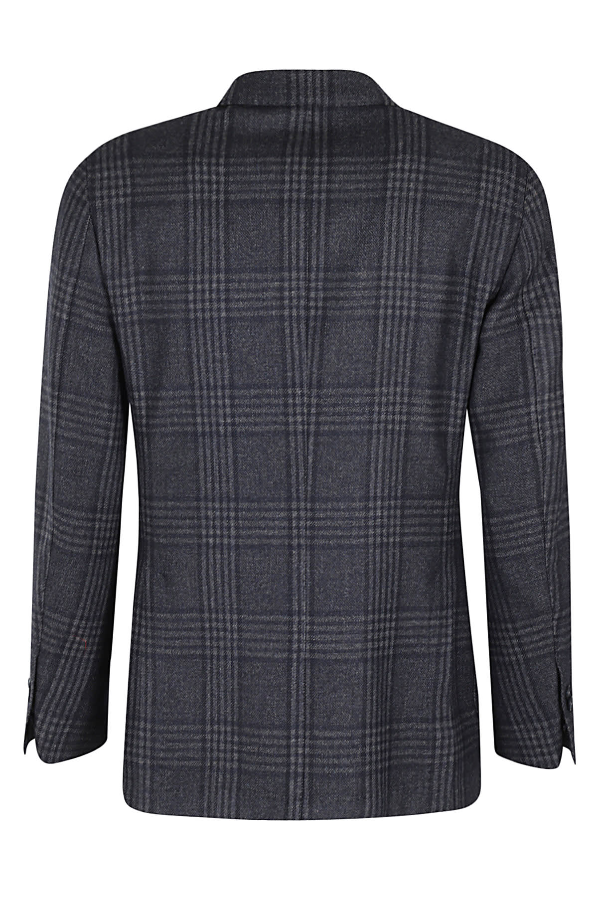 Santaniello Classic Blue Wool-blend Jacket With Check Pattern In B Blu