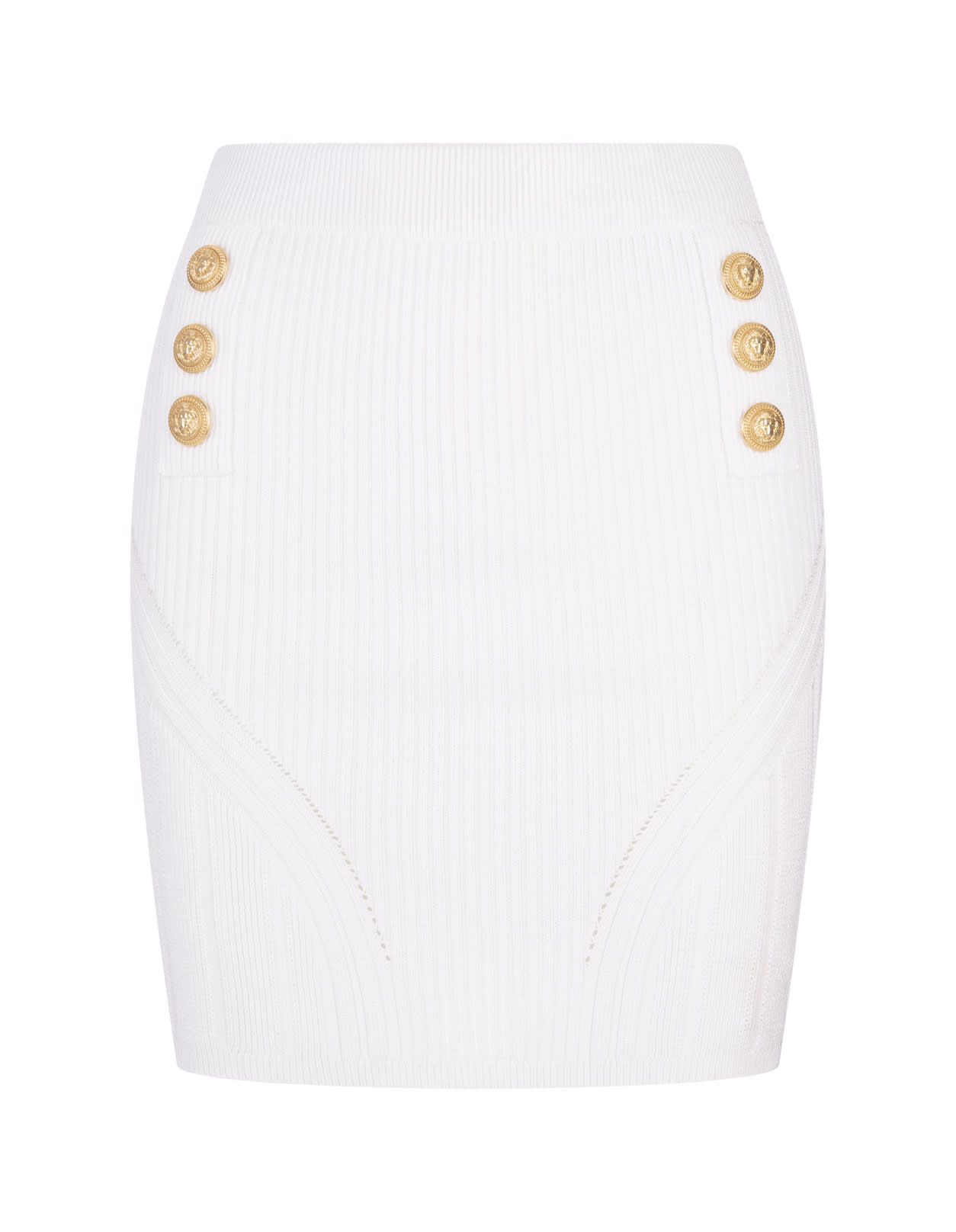 Balmain White Ribbed Viscose Blend Mini Skirt