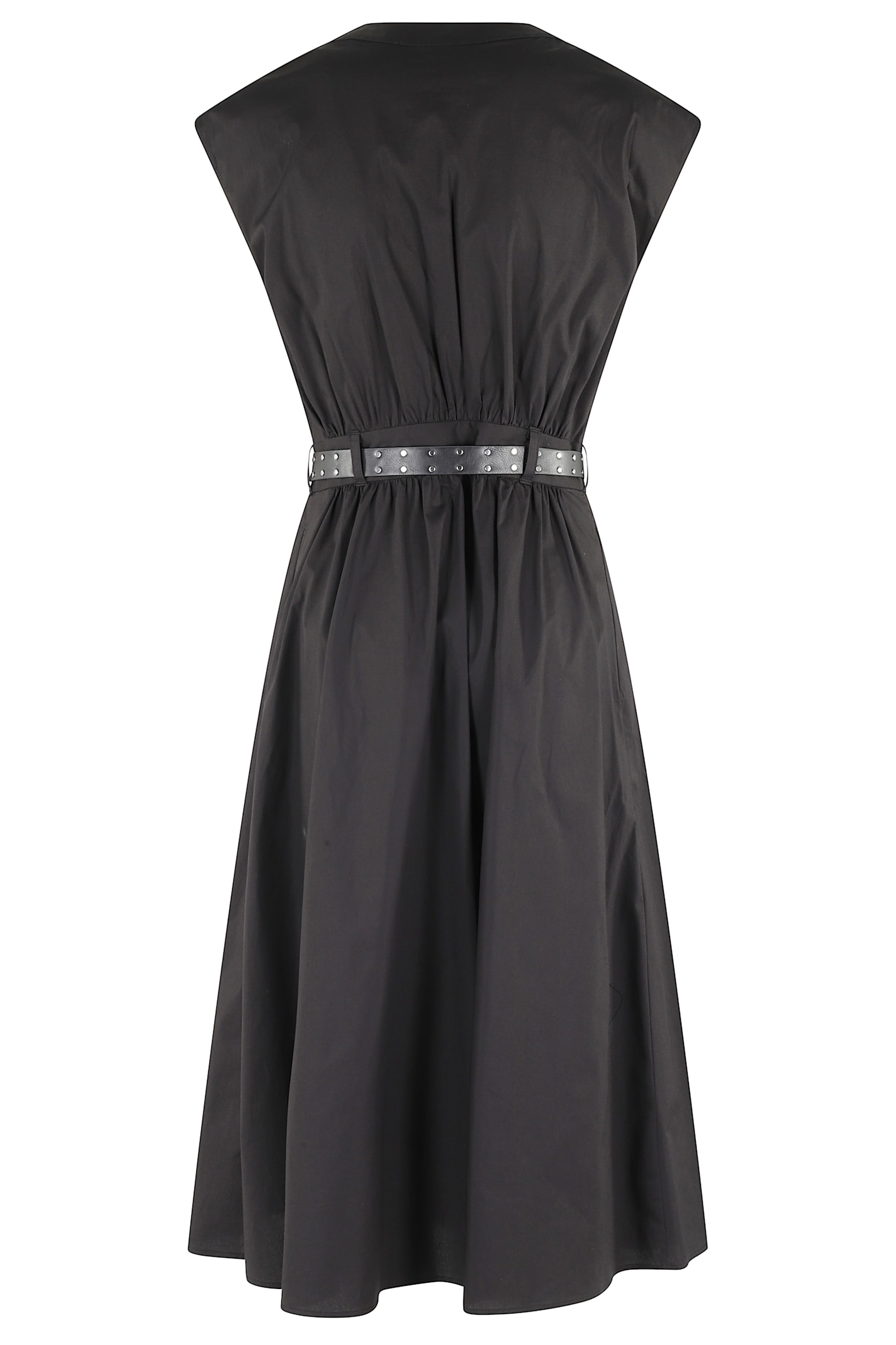 Michael Michael Kors Midi Dress With V-neckline And Stylish Waist Belt In Black