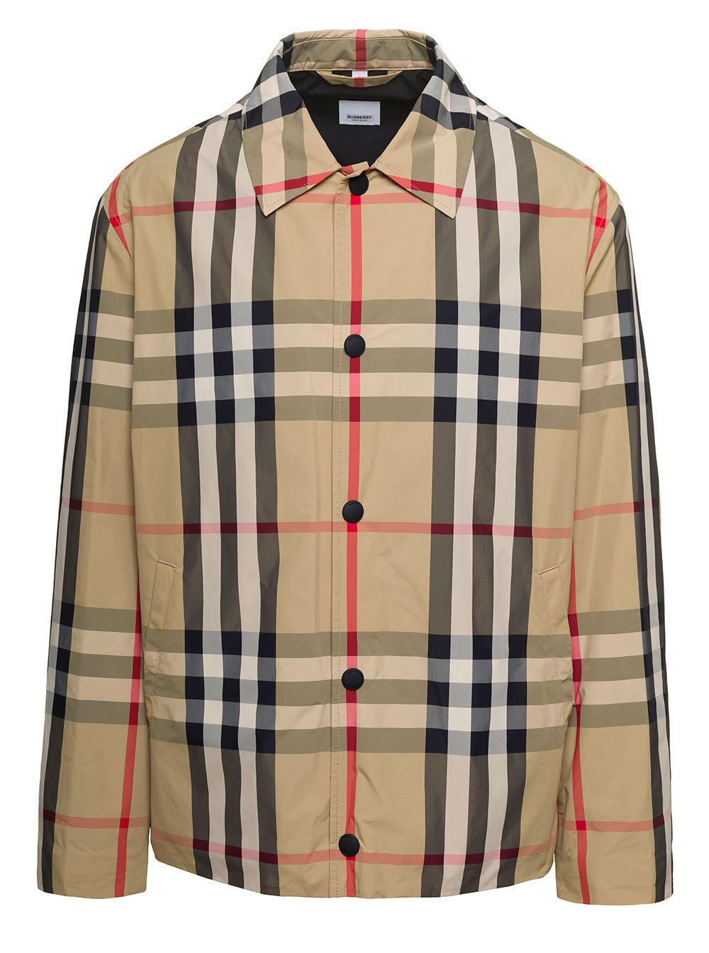 Shop Burberry Sussex Beige Jacket With Vintage Check Motif And Snap Buttons In Polyamide Man