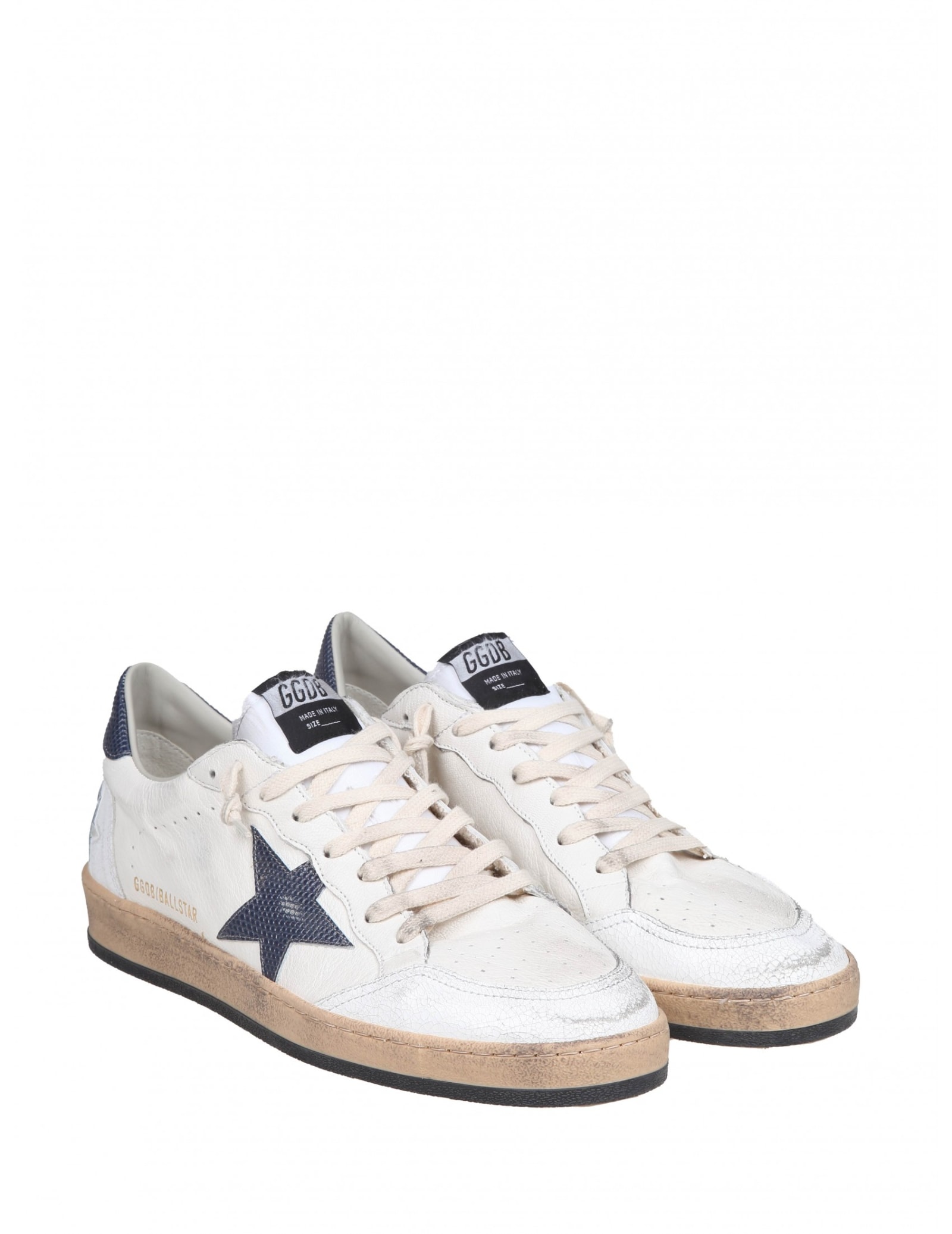 Shop Golden Goose Ball Star In Nappa With Lizard Print Star In White/blue