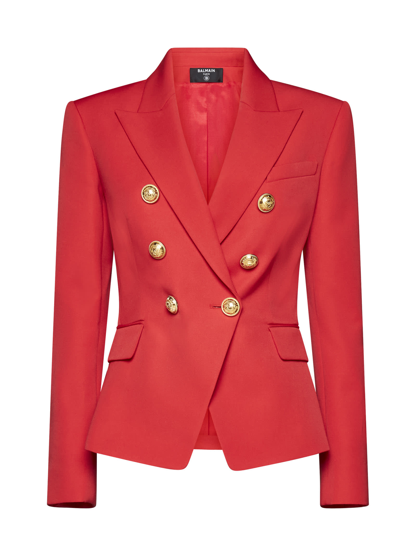 Balmain Wool Double-breasted Blazer In Rouge Vif