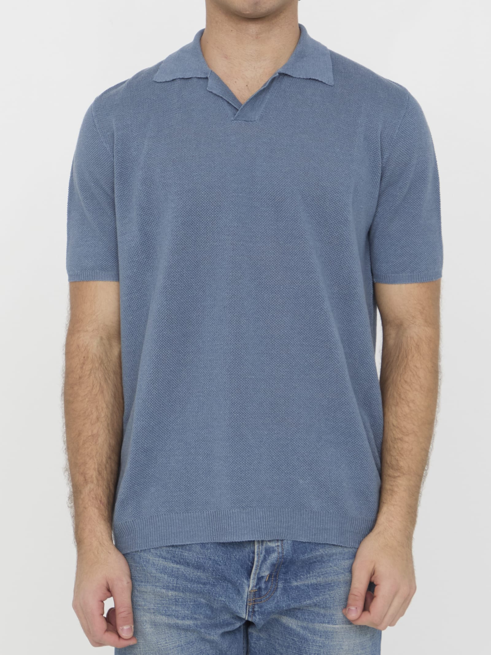 Shop Roberto Collina Linen Polo Shirt In Light Blue