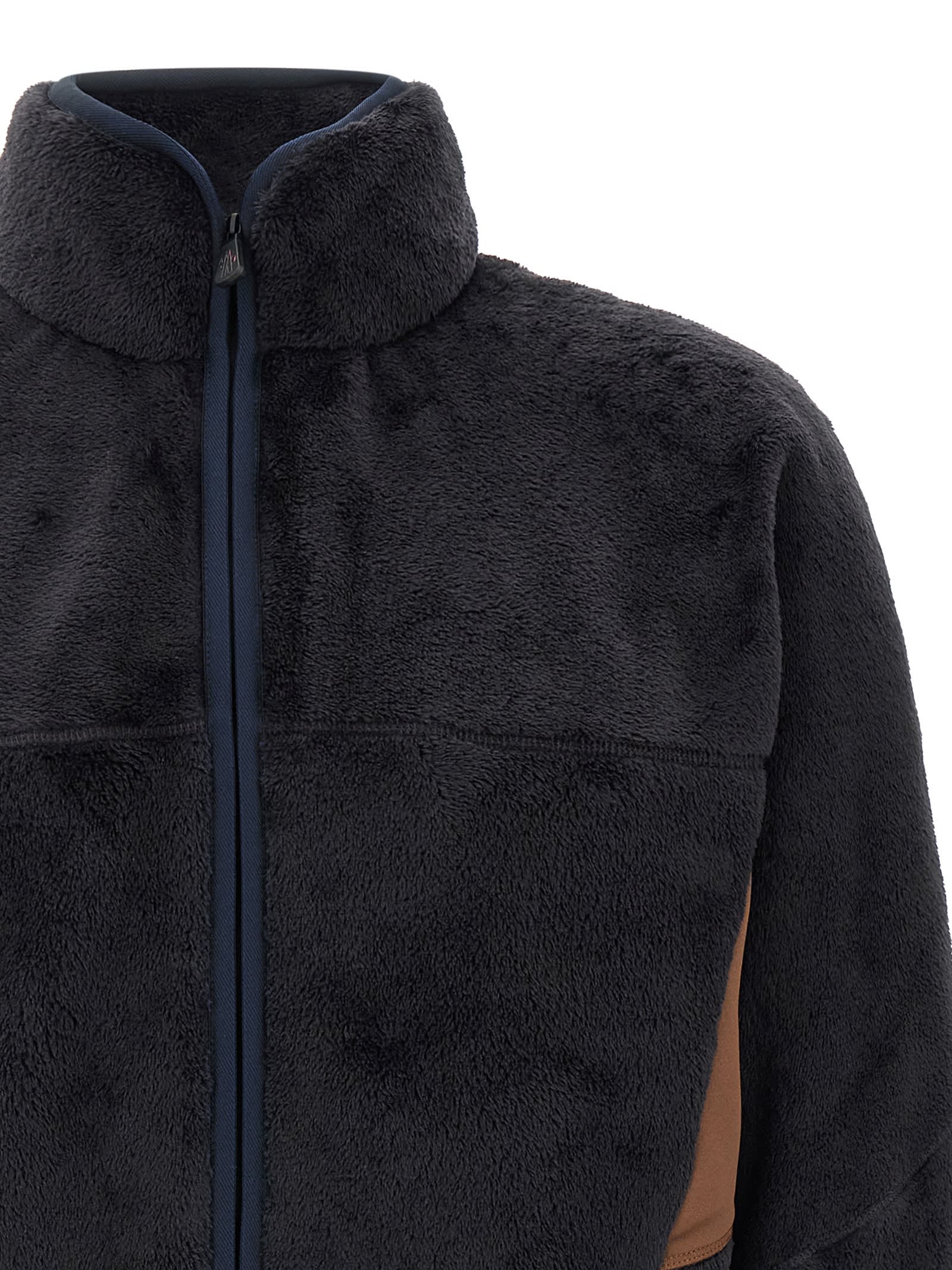 Moncler High Collar Sweatshirt Featuring Contrast Panels In Black