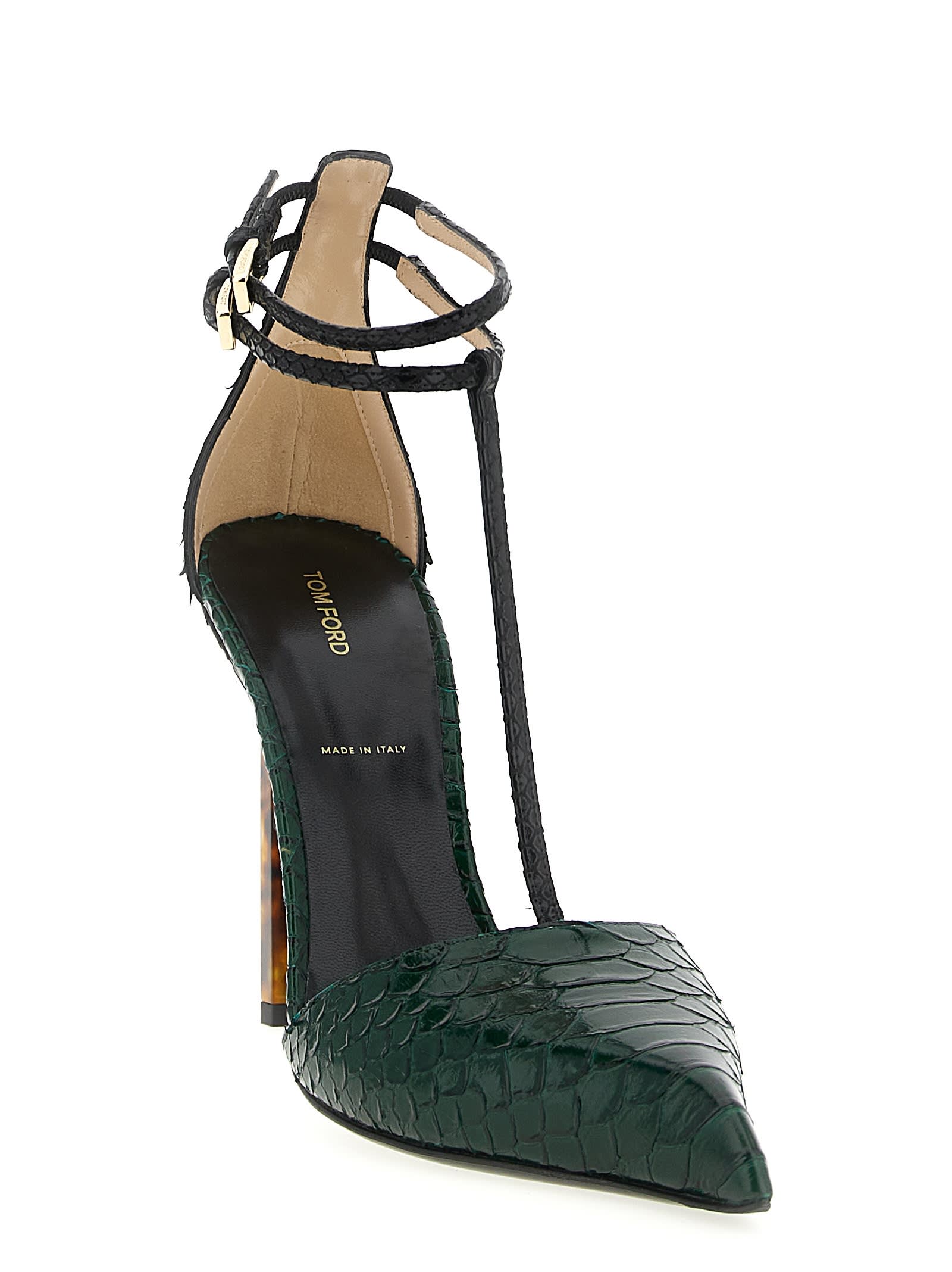 Tom Ford T-bar Ankle Strap Pointed Toe Pumps In Green