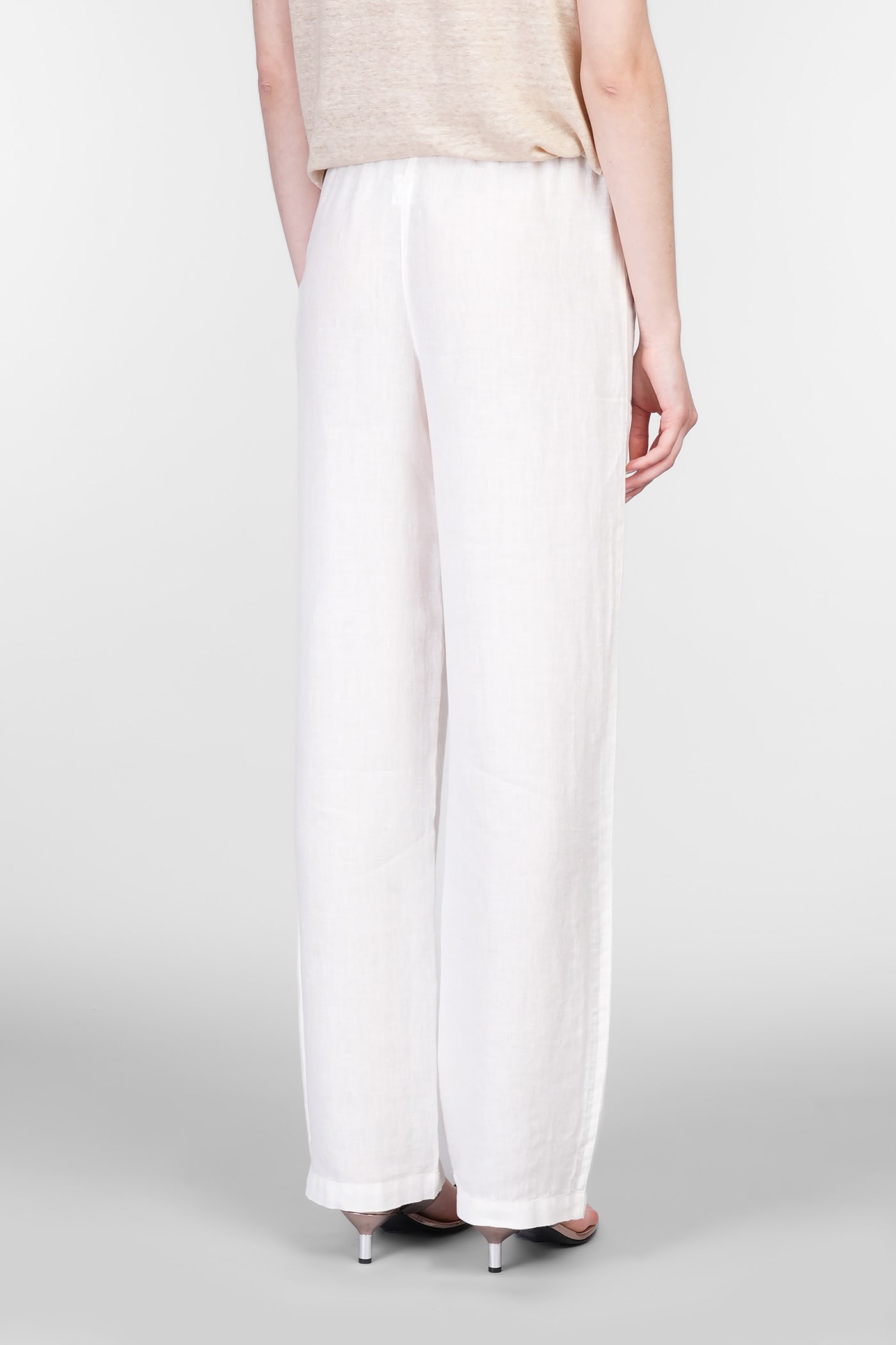 120% Lino Relaxed Wide-leg Linen Pants With Drawstring Waist