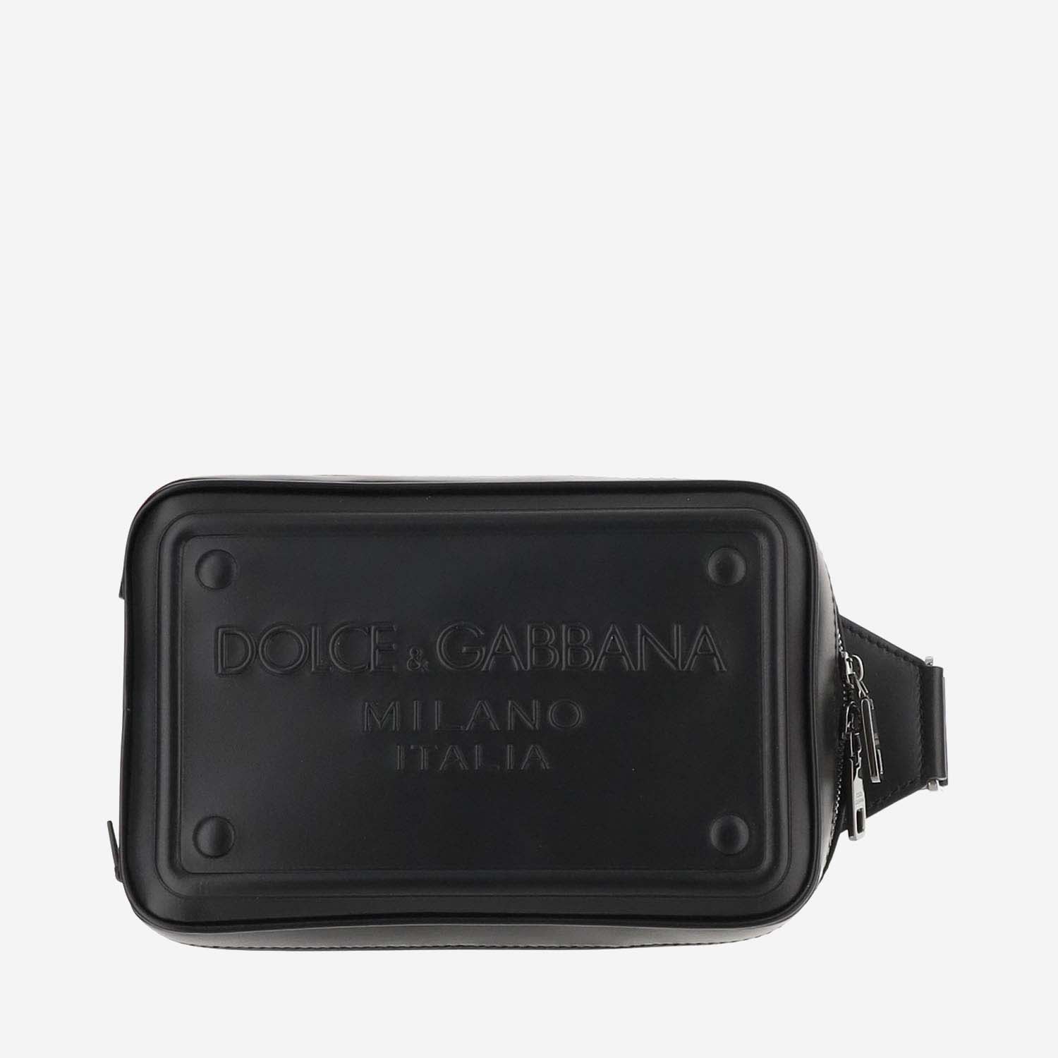 Dolce & Gabbana Calfskin Leather Fanny Pack With Embossed Logo In Black