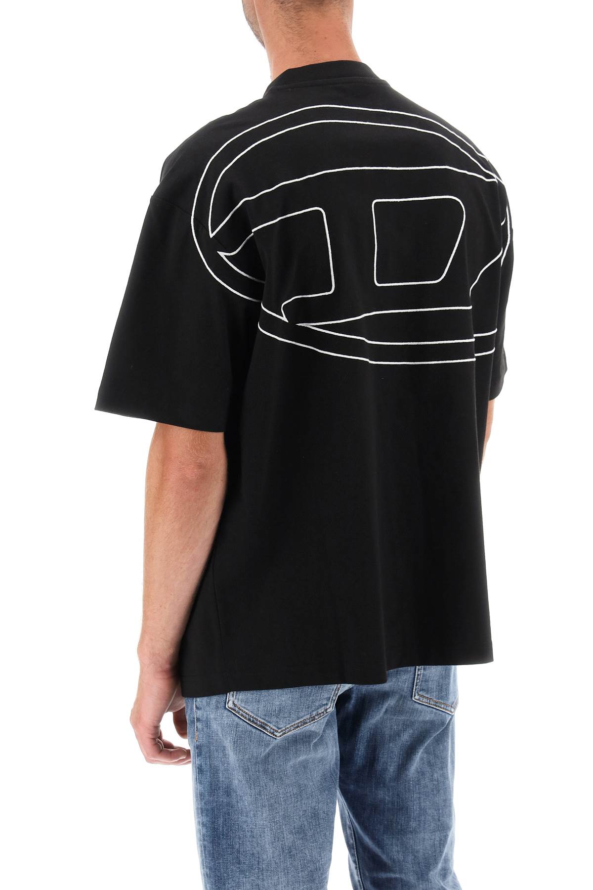 Diesel T-boggy-megoval-d T-shirt With Tonal And Contrasting Logo Embroidery In Black