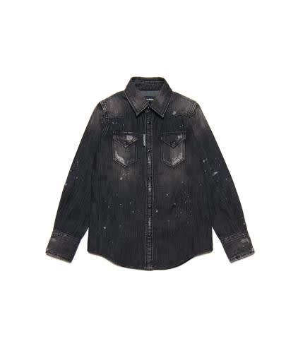 Shop Dsquared2 Denim Shirt With Worn Effect In Black