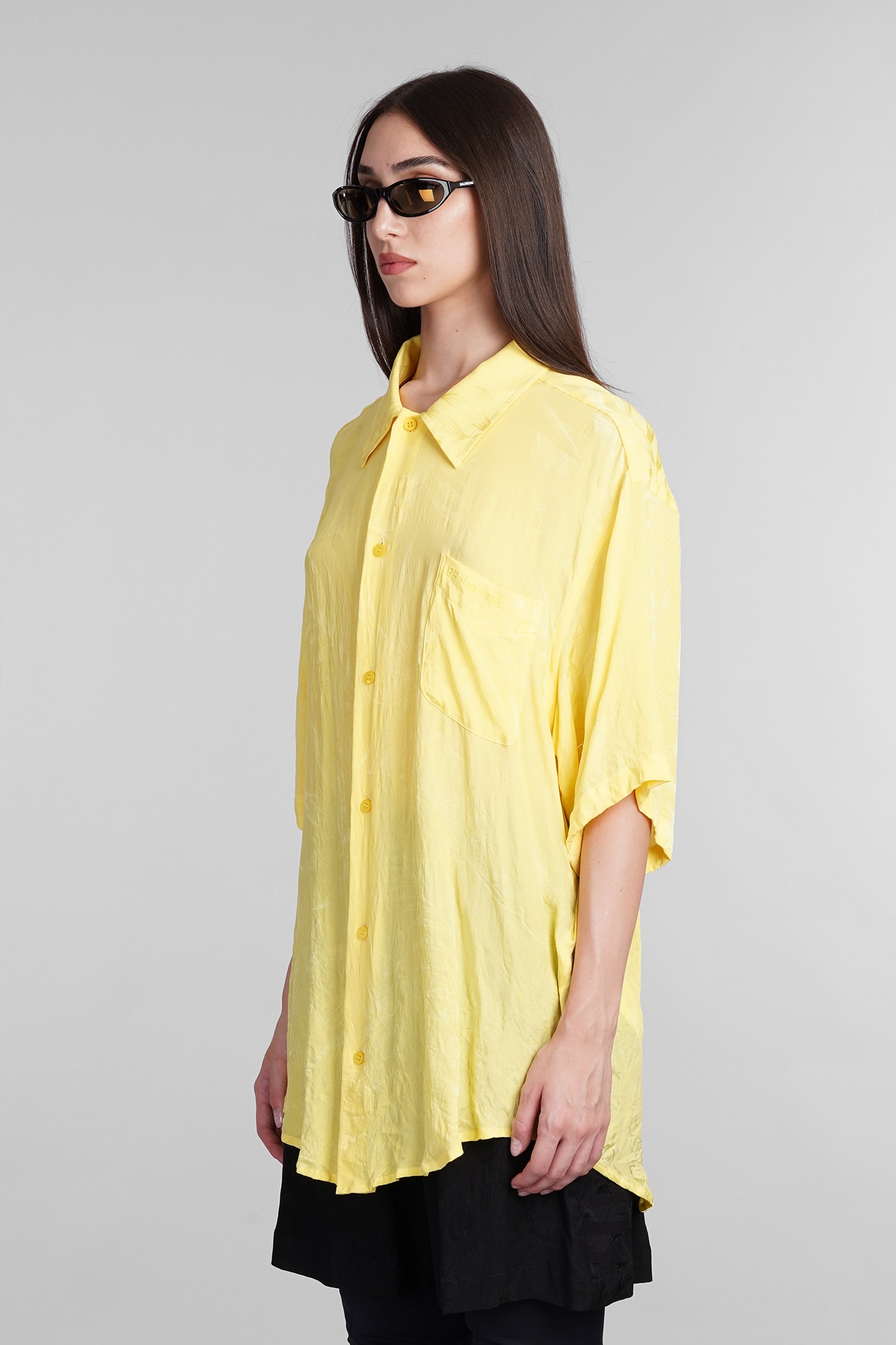 Shop Balenciaga Shirt In Yellow Silk