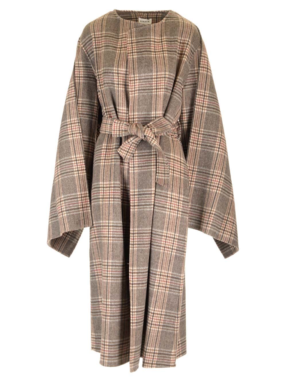 Shop P.a.r.o.s.h Prince Of Wales Long Coat In Beige