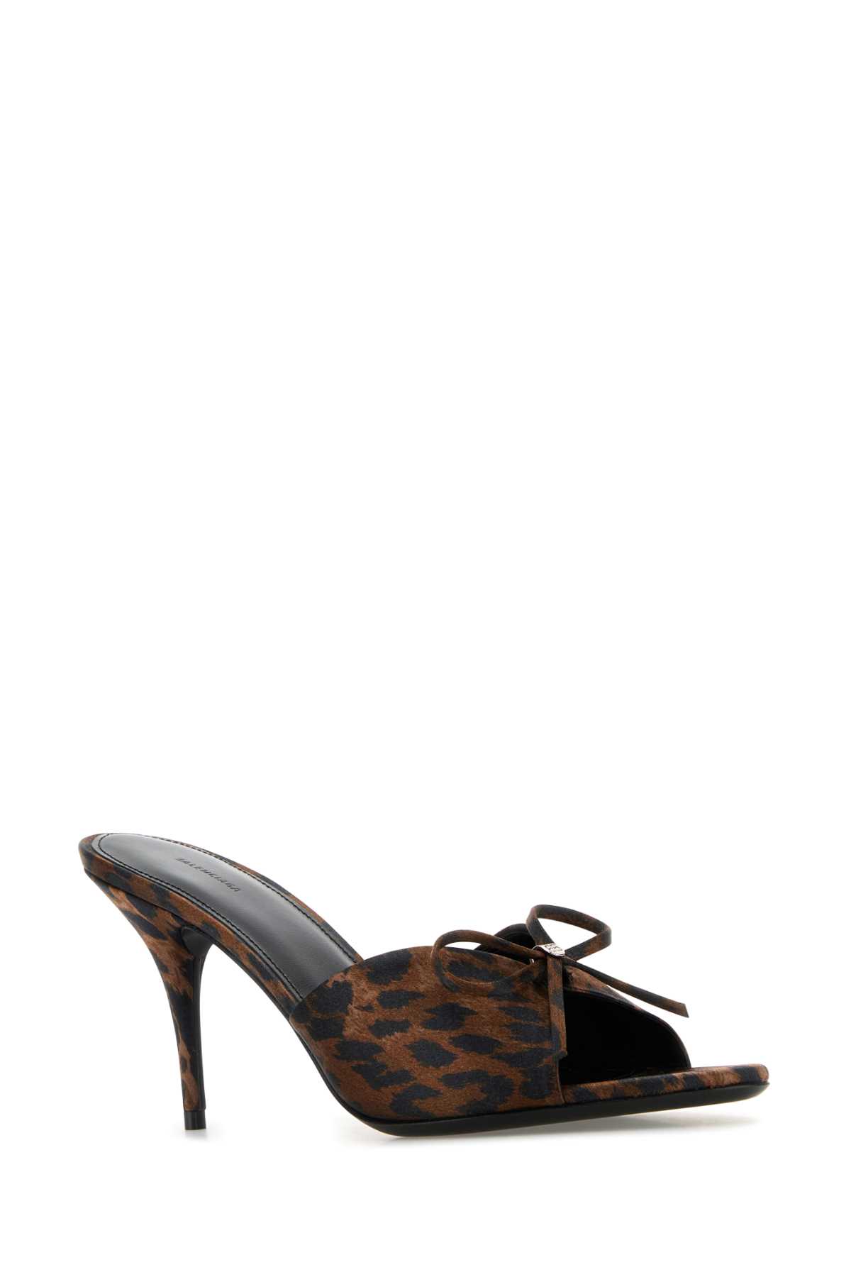 Balenciaga Printed Satiin Knife Bow Mules In Leopard/silver