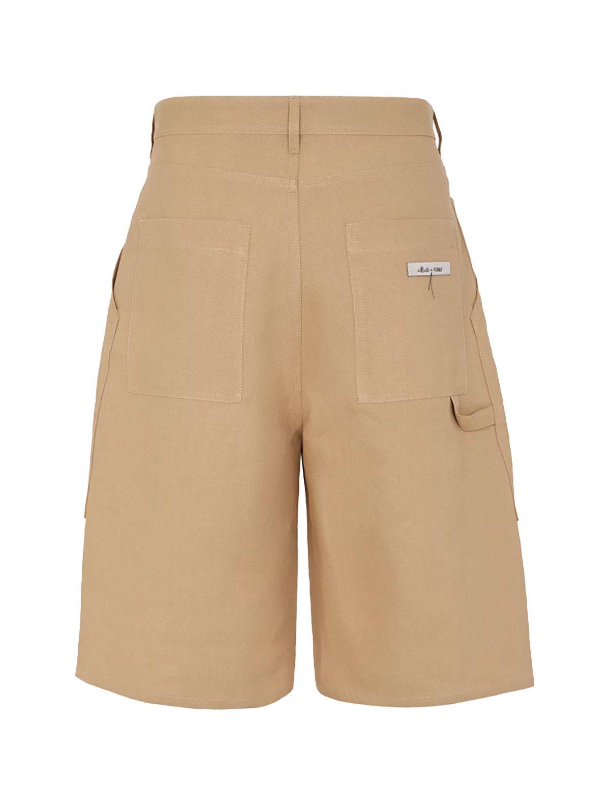 Shop Fendi Logo Patch Wide-leg Shorts In Beige