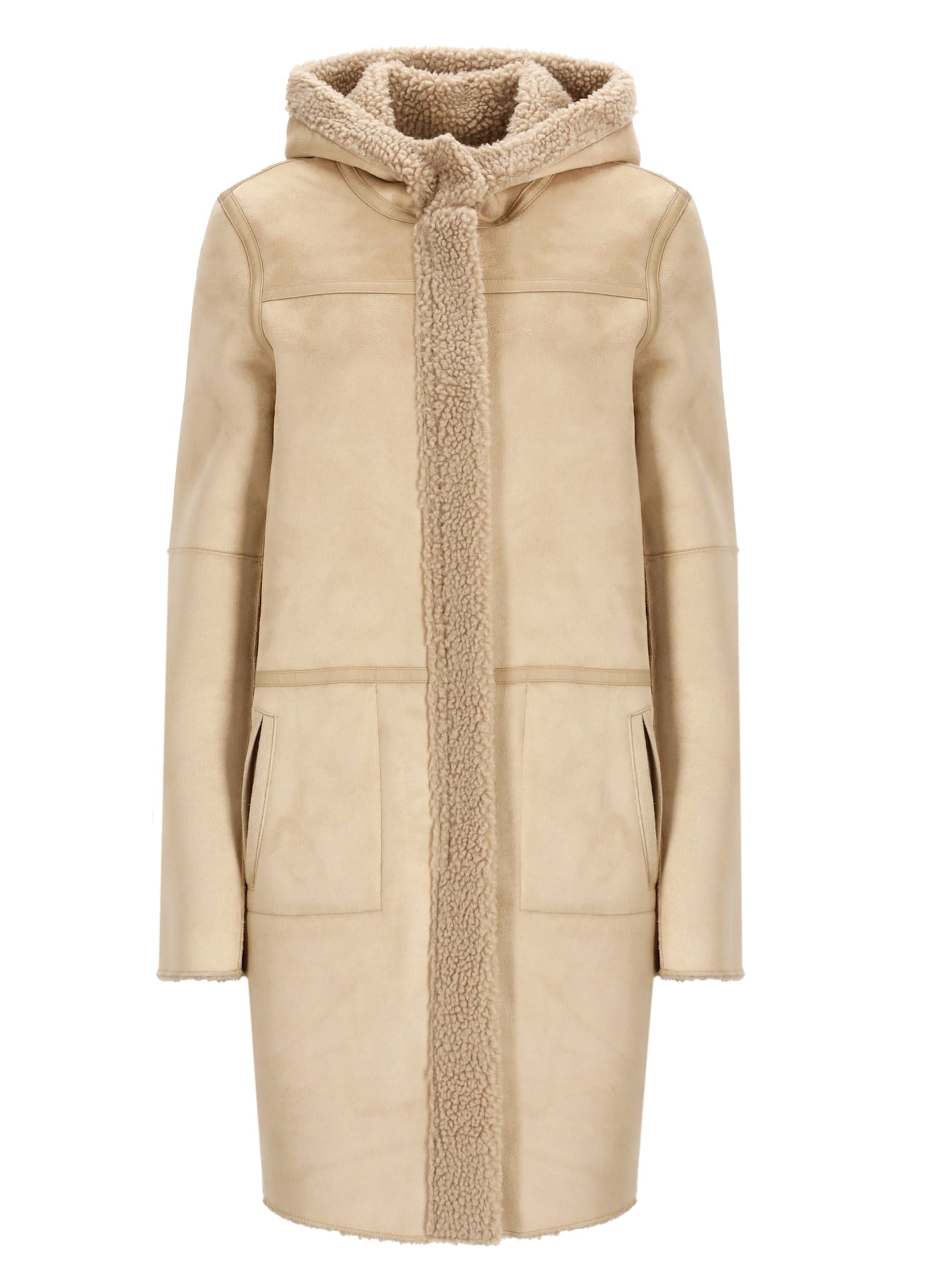 Shop Betta Corradi Coat With Syntetic Fur In Beige