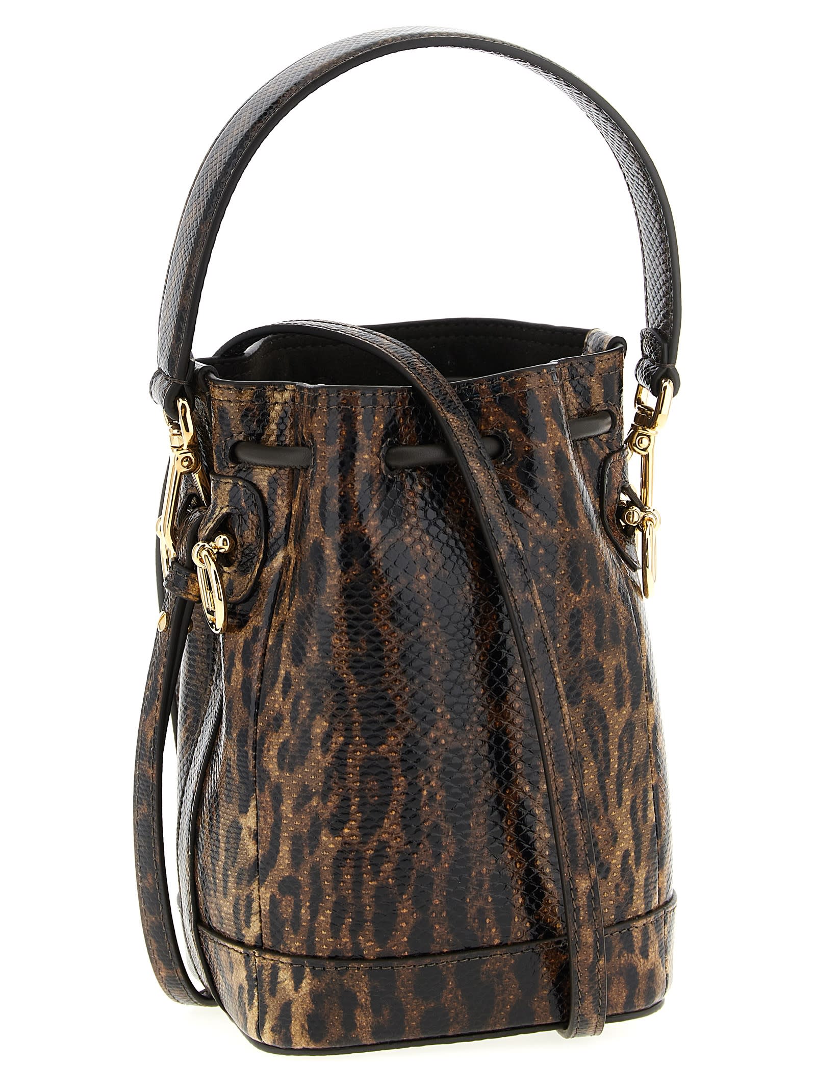 Fendi Mini Bucket Bag Animal Print In Brown