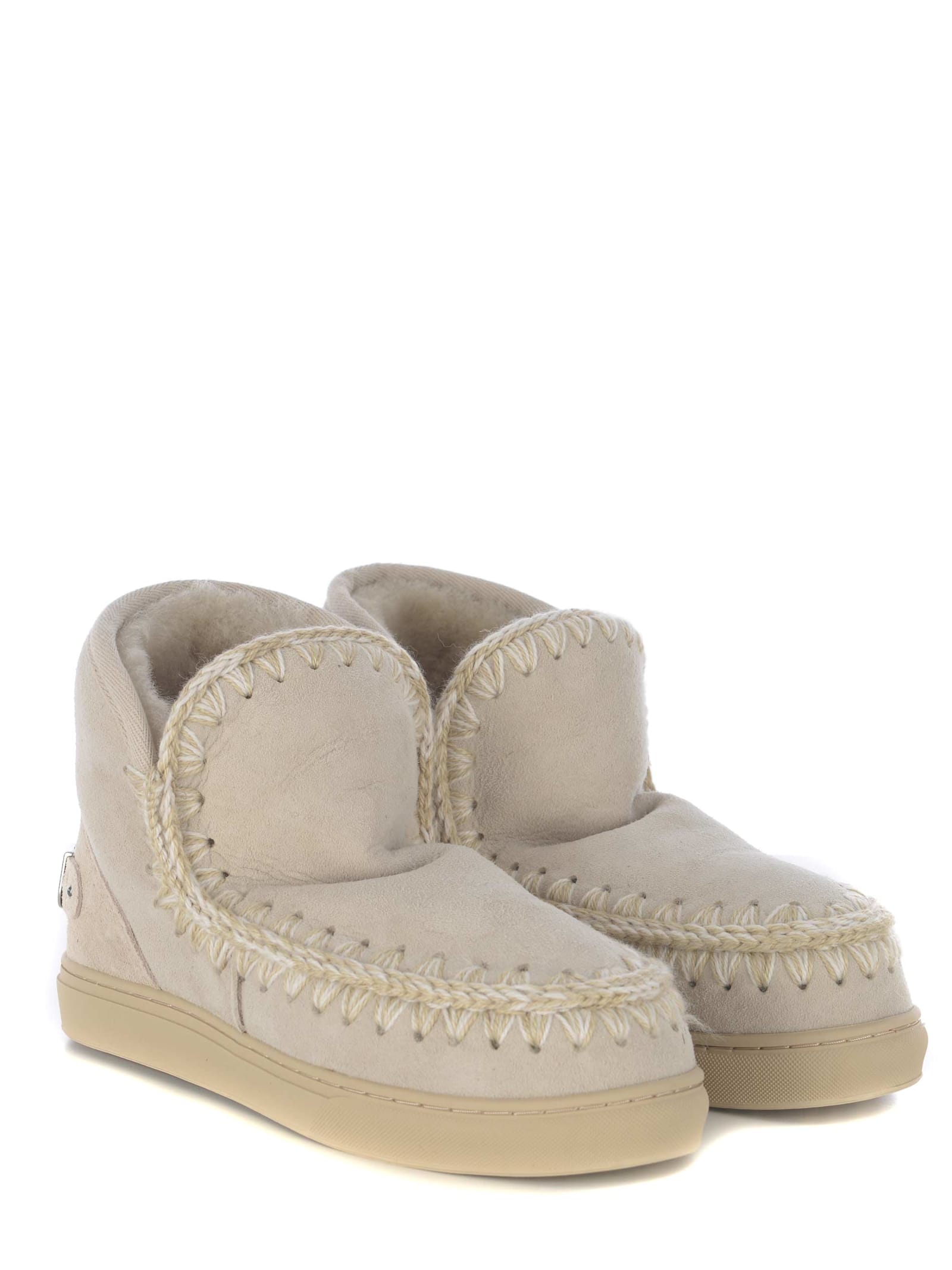 Shop Mou Boots  Sneakers Metal Logo Made In Suede In Beige