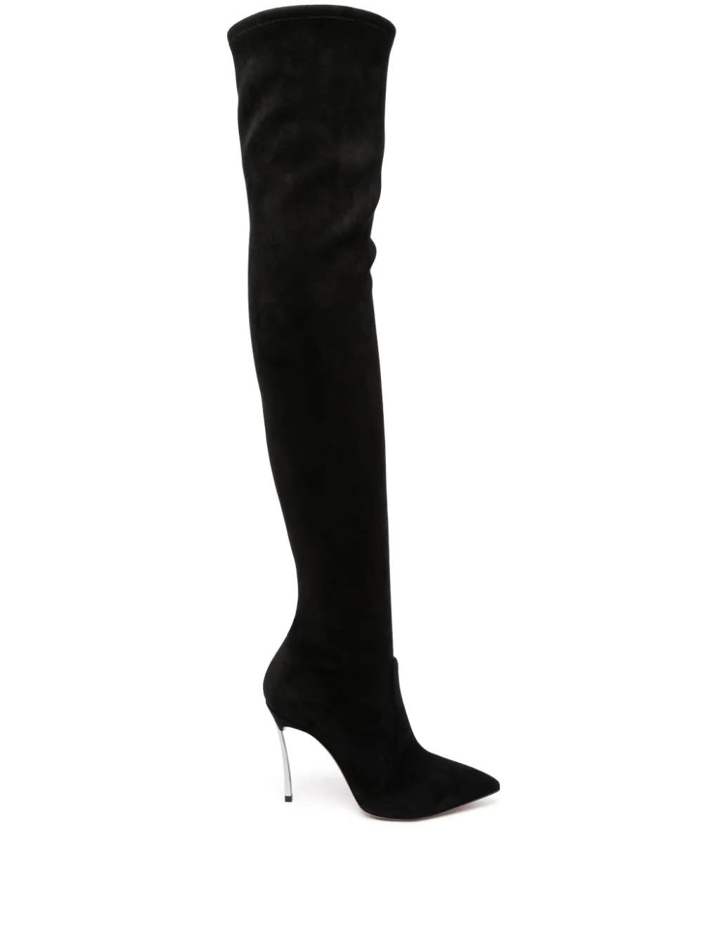 Casadei Blade 110mm Thigh-high Suede Boots In Nero