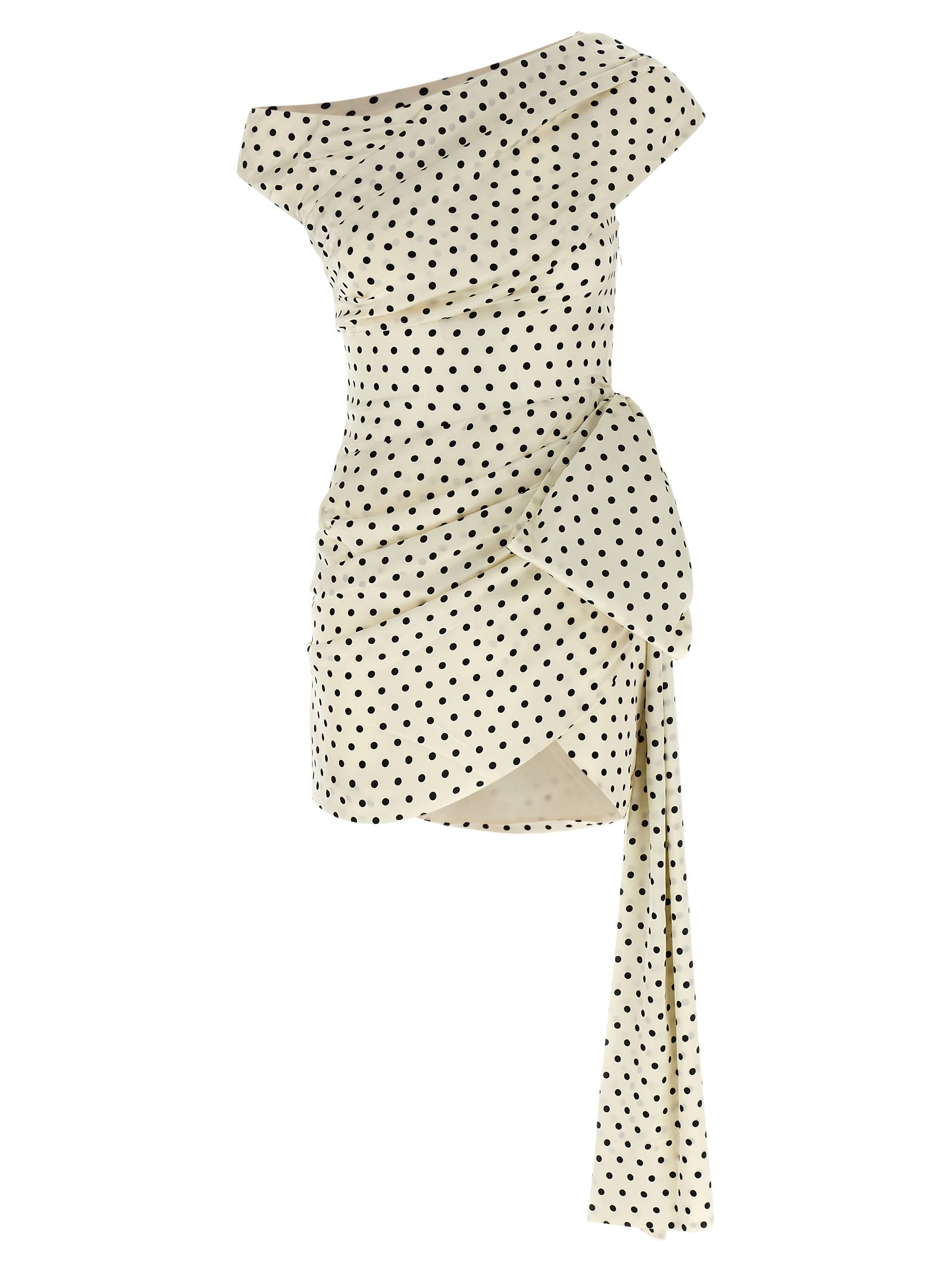 Self-portrait Polka Dot Satin Tie Side Mini Dress In Neutral