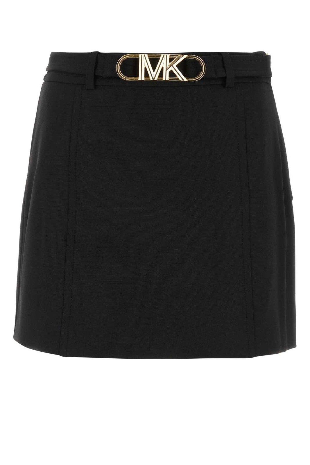 Shop Michael Kors Stretch Crepe Belted Mini Skirt In Black