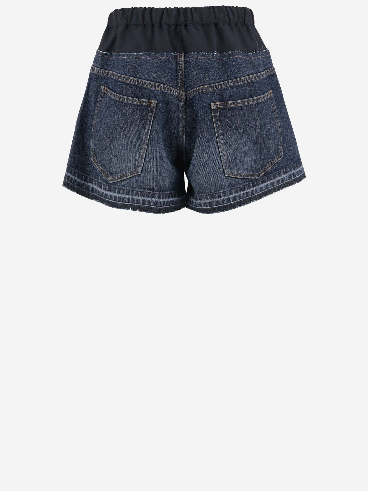 Shop Sacai Cotton Denim Shorts In Blue