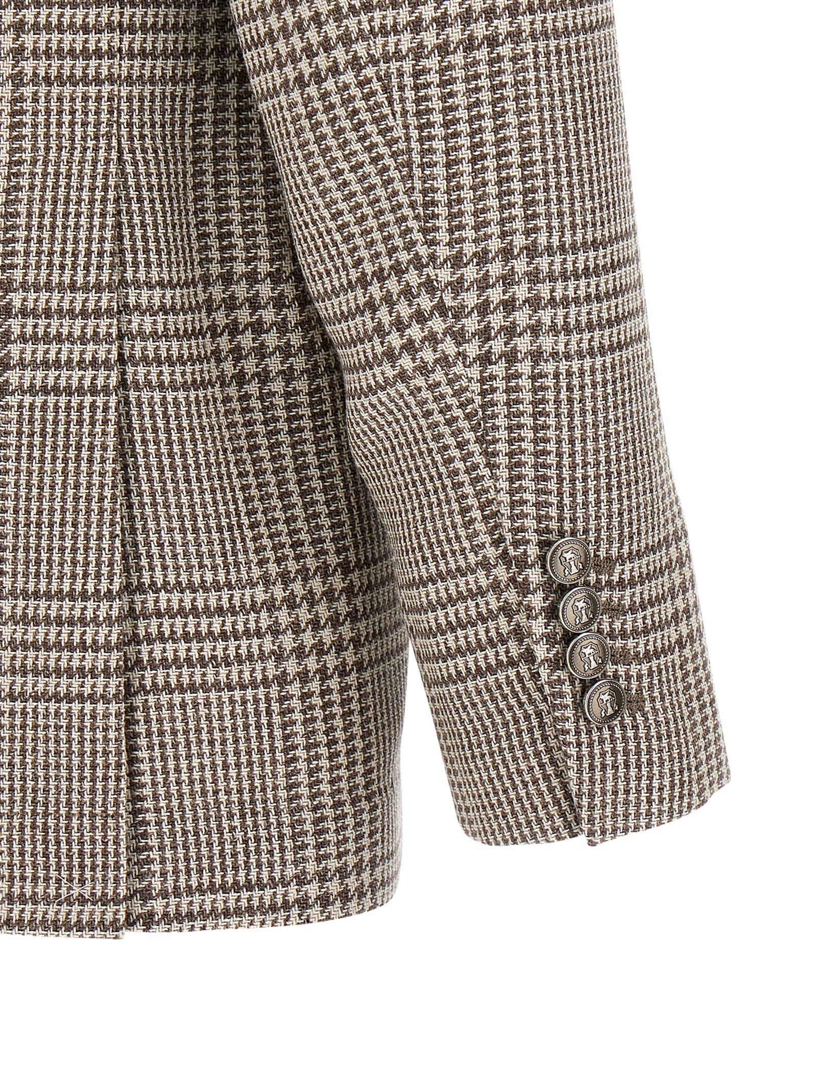 Brunello Cucinelli Houndstooth Check Single-breasted Blazer In Neutral
