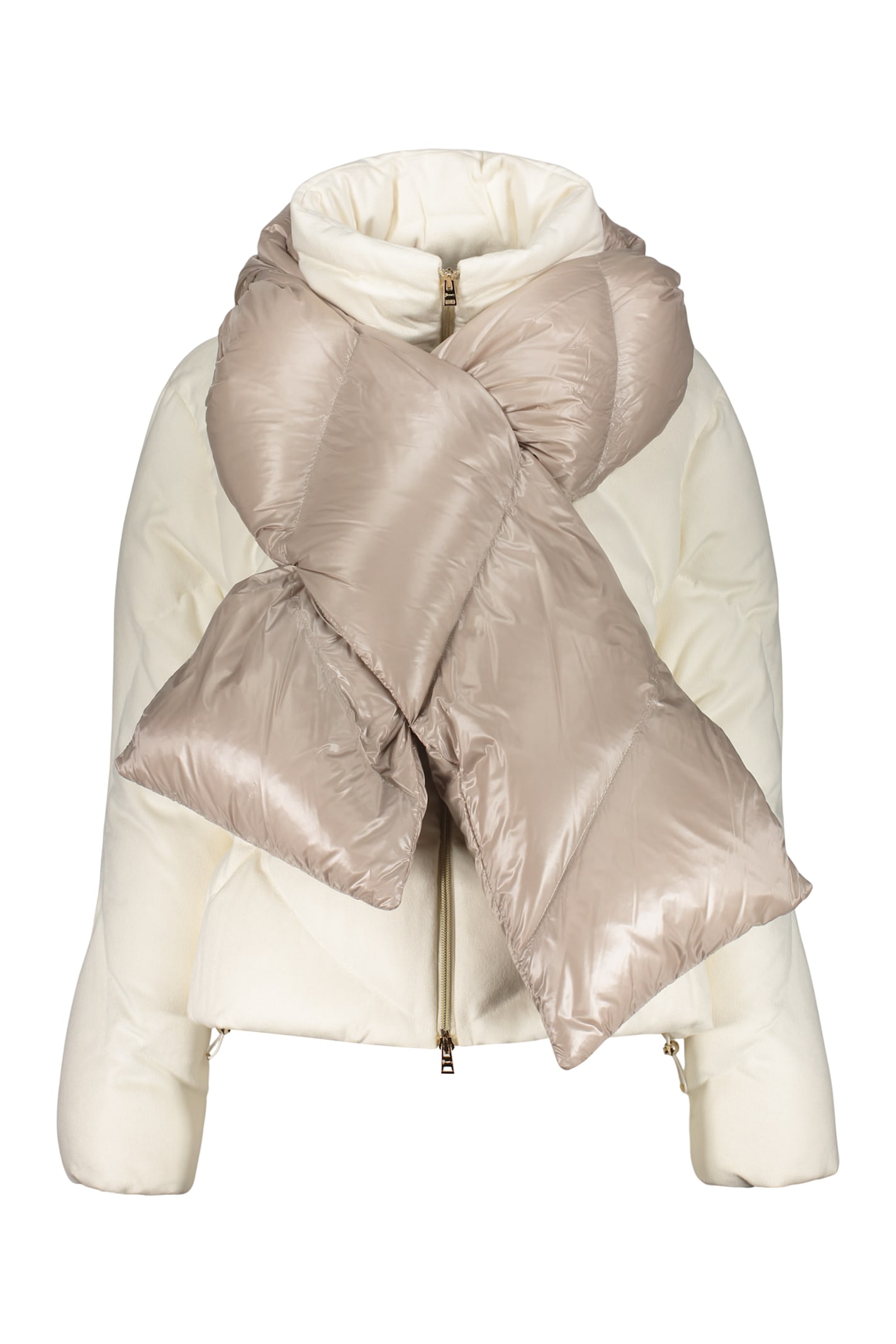 Herno Short Down Jacket With Removable Hood Scarf In White