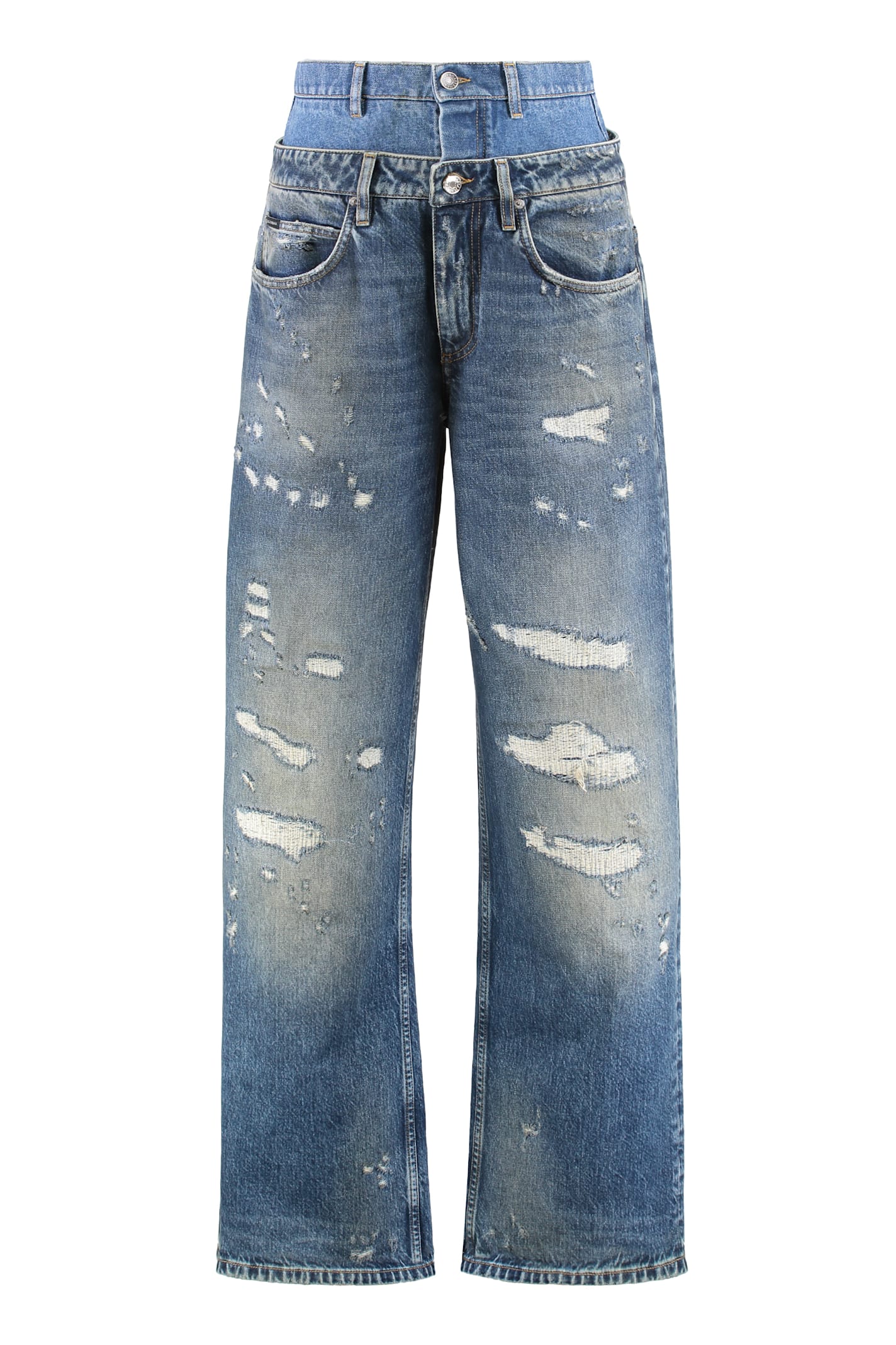 Dolce & Gabbana Wide-leg Trousers With Five Pockets And Belt Loops In Blue