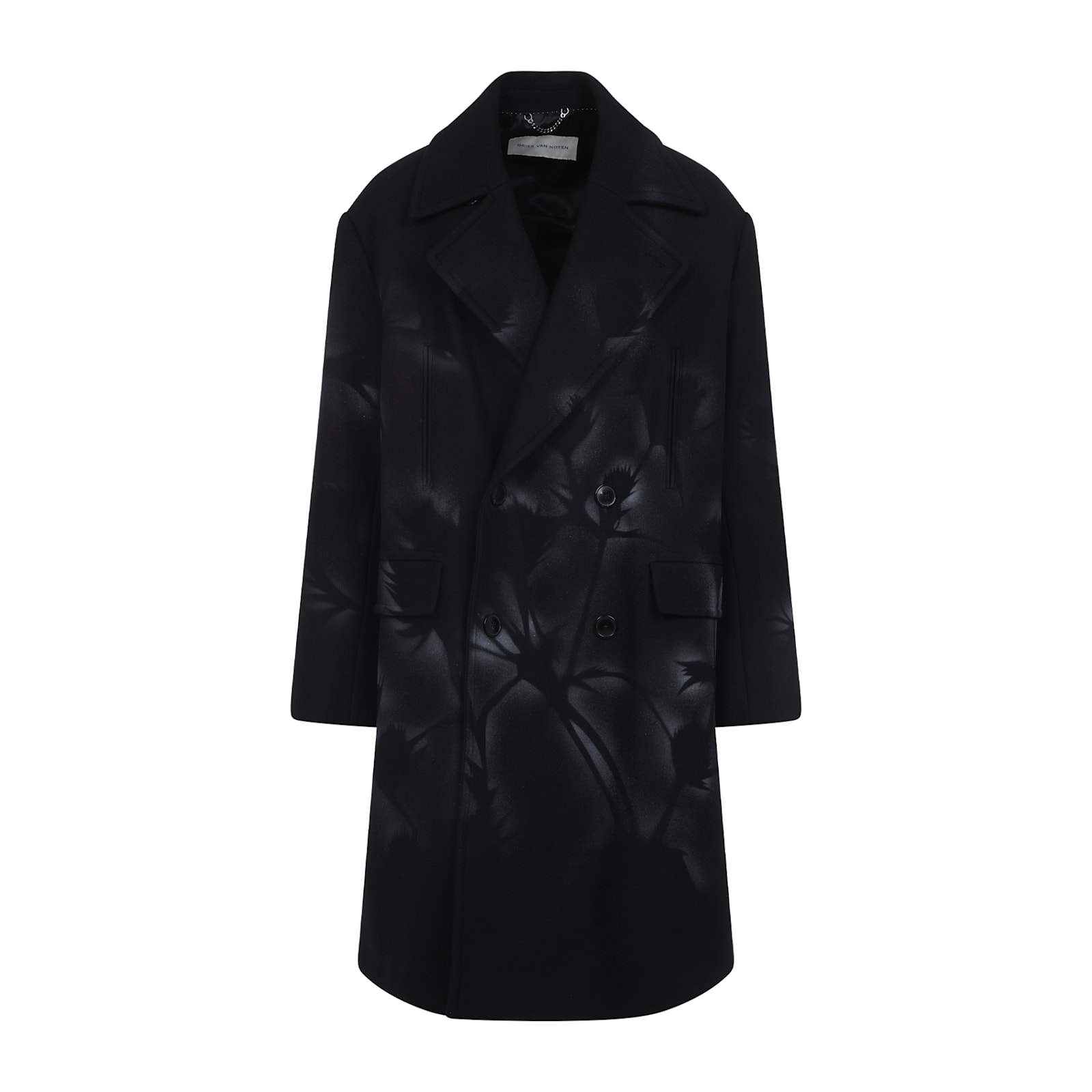 Dries Van Noten Oversized Double-breasted Coat With Peonia Print In Black