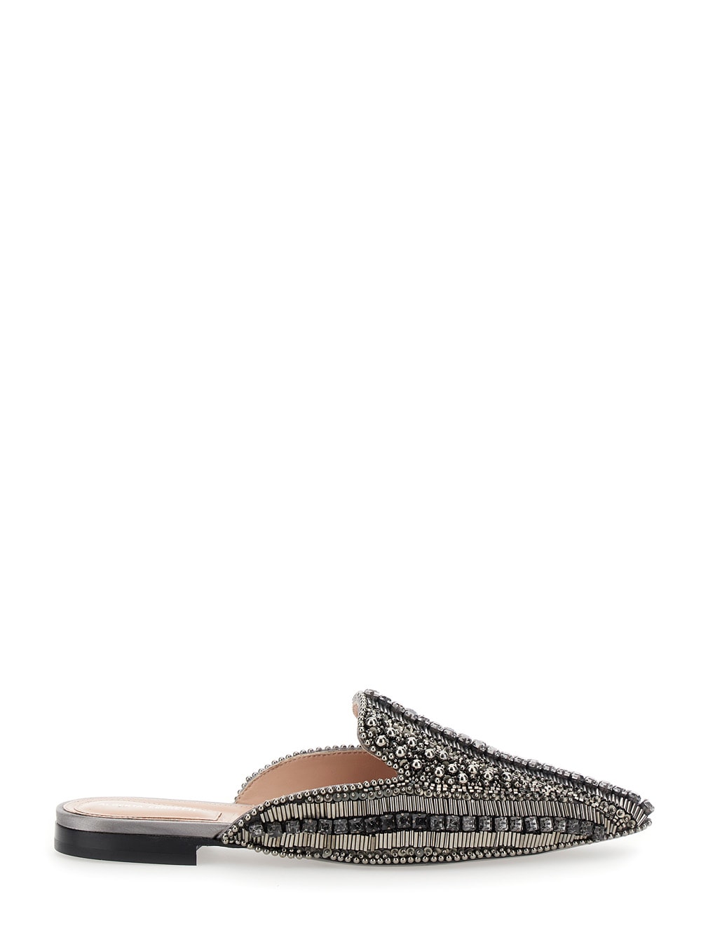 Grey Mules With Embroideries In Leather And Acetate Woman