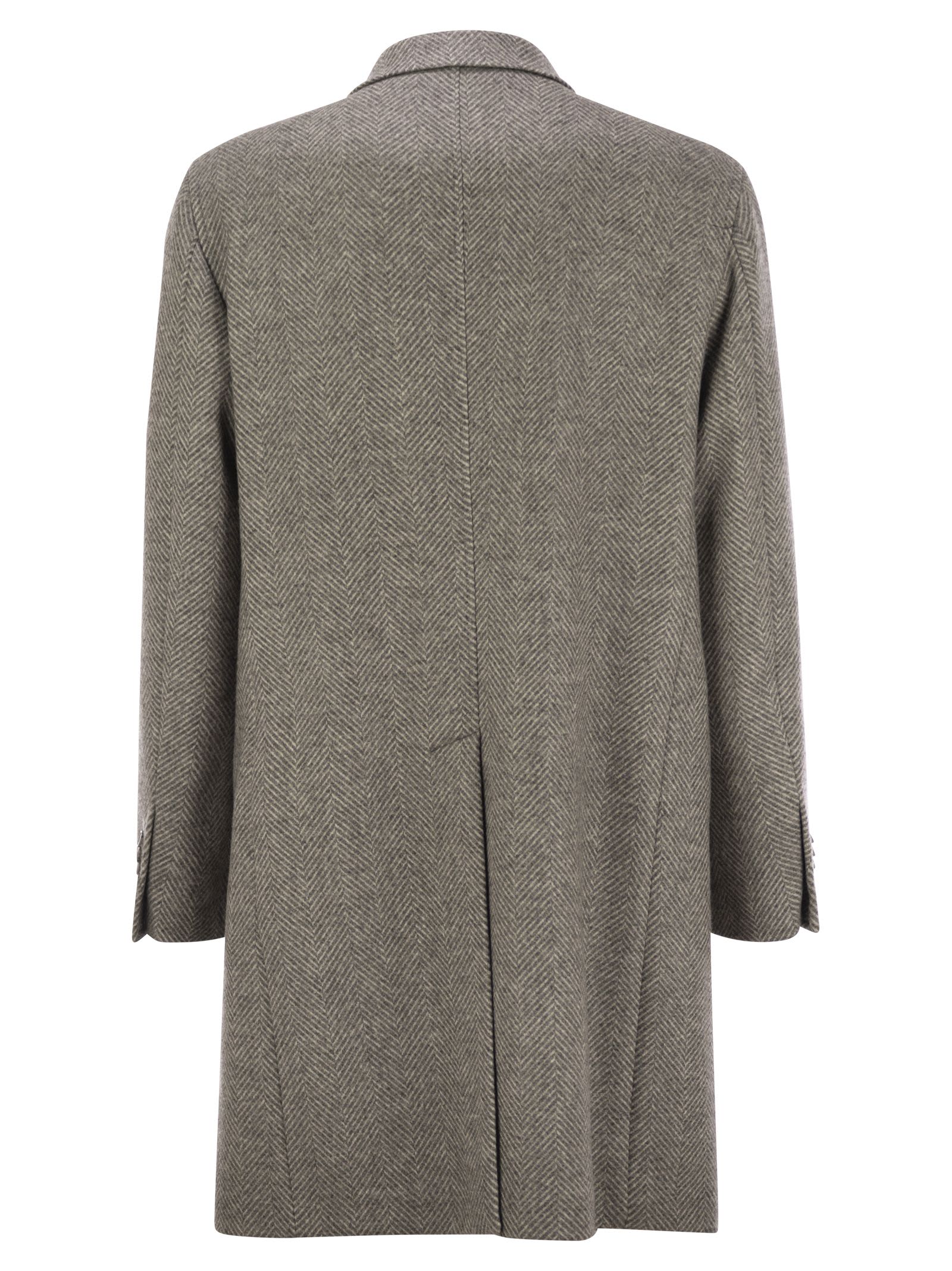 Shop Tagliatore Herringbone Coat In Virgin Wool And Cashmere In Grey