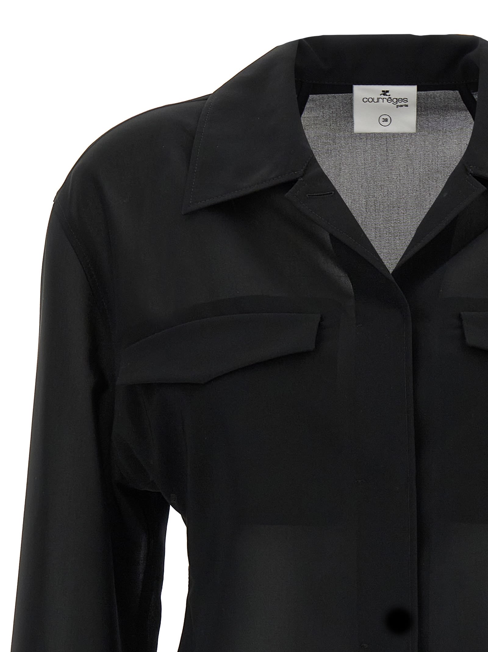 Courrèges Double Pocket Collared Shirt With Cuffed Sleeves In Black